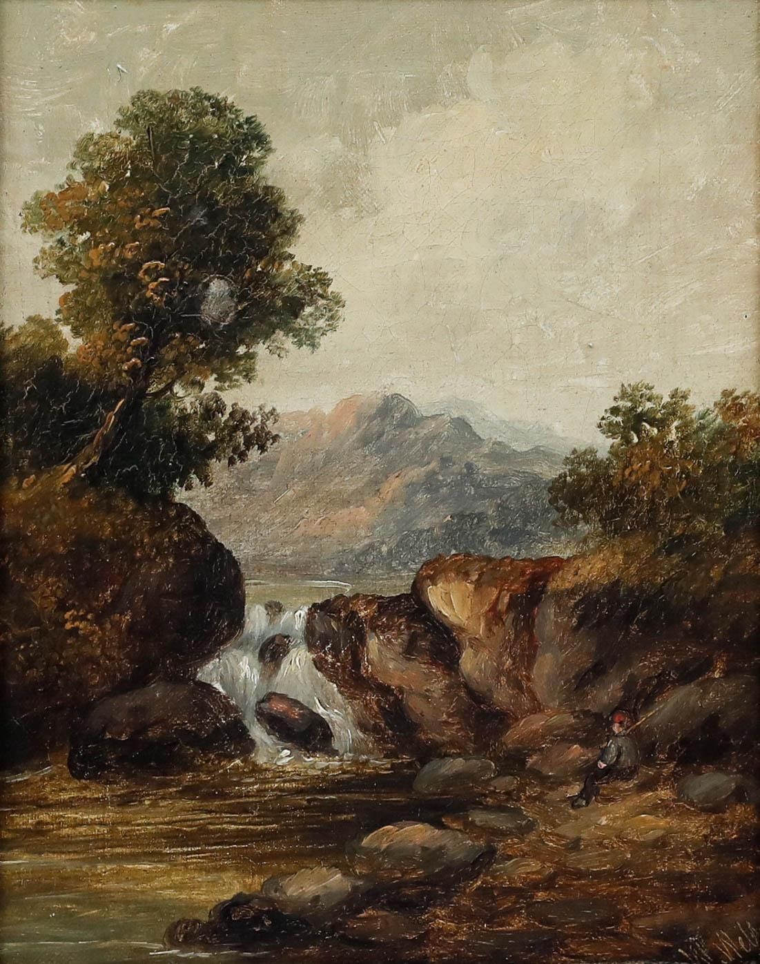 W. Wells English School Late 19th Century Oil, Afternoon Fishing photo furniture