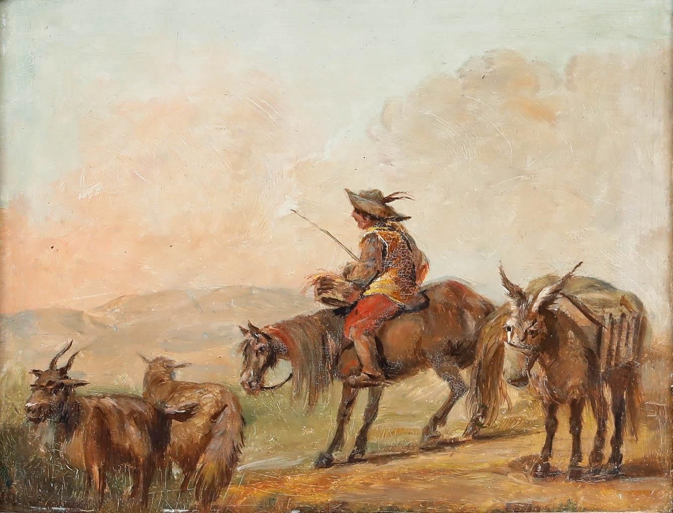 Folk Art Late 19th Century Oil Herding Goats photo furniture