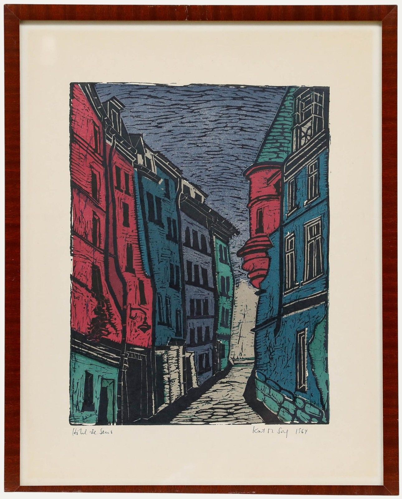 Katja M. Sorg (1921 2020) 1964 Woodcut, Hôtel De Sens