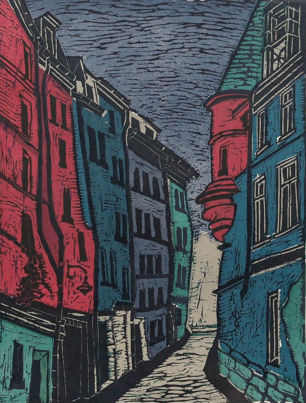 Katja M. Sorg (1921 2020) 1964 Woodcut, Hôtel De Sens photo furniture