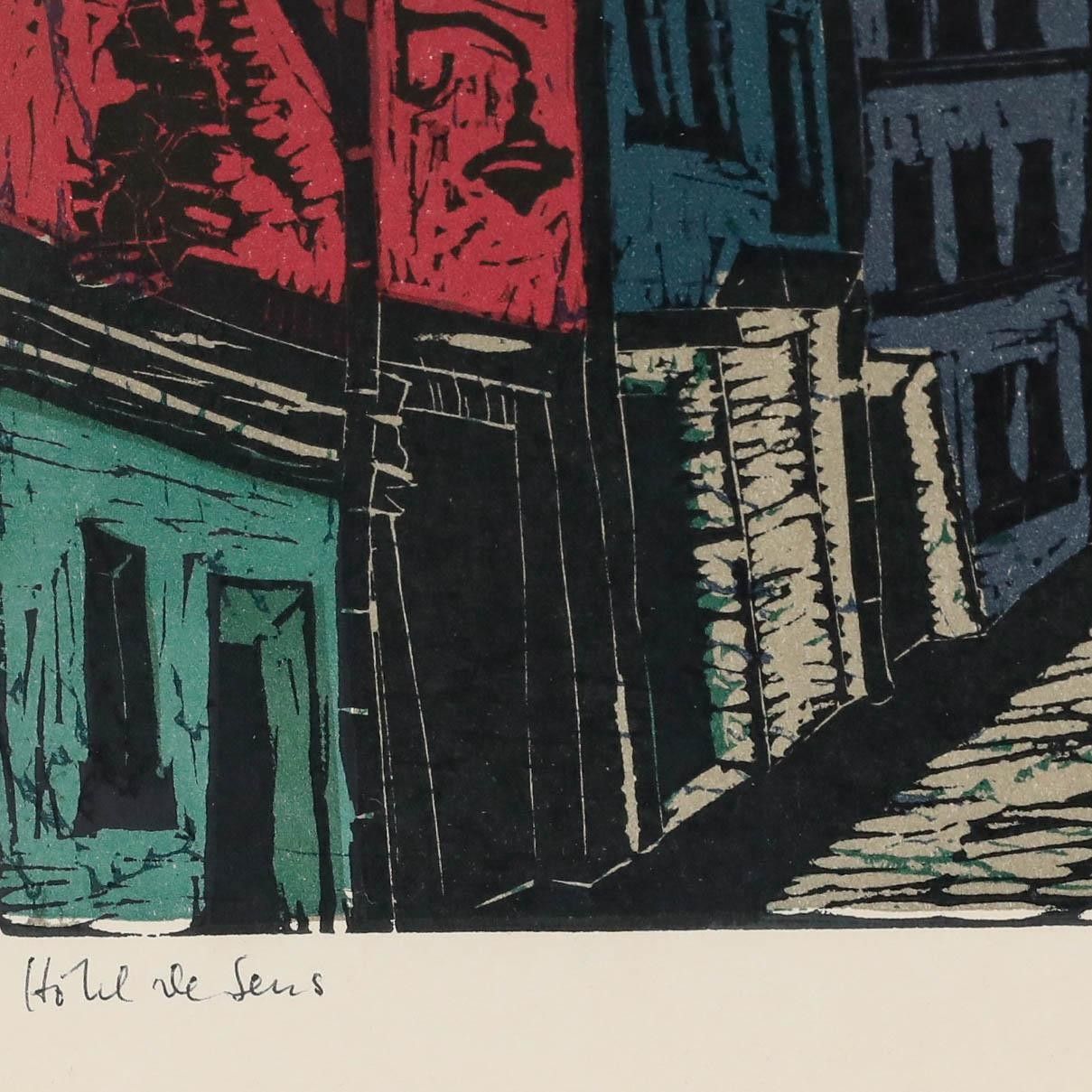 Katja M. Sorg (1921 2020) 1964 Woodcut, Hôtel De Sens photo Art