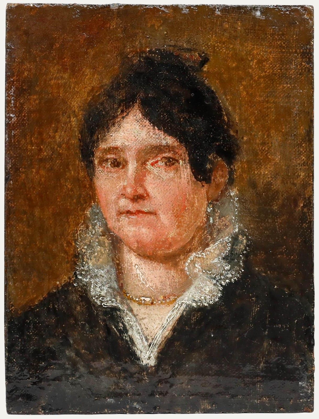 19th Century Oil Lady With The Lace Collar