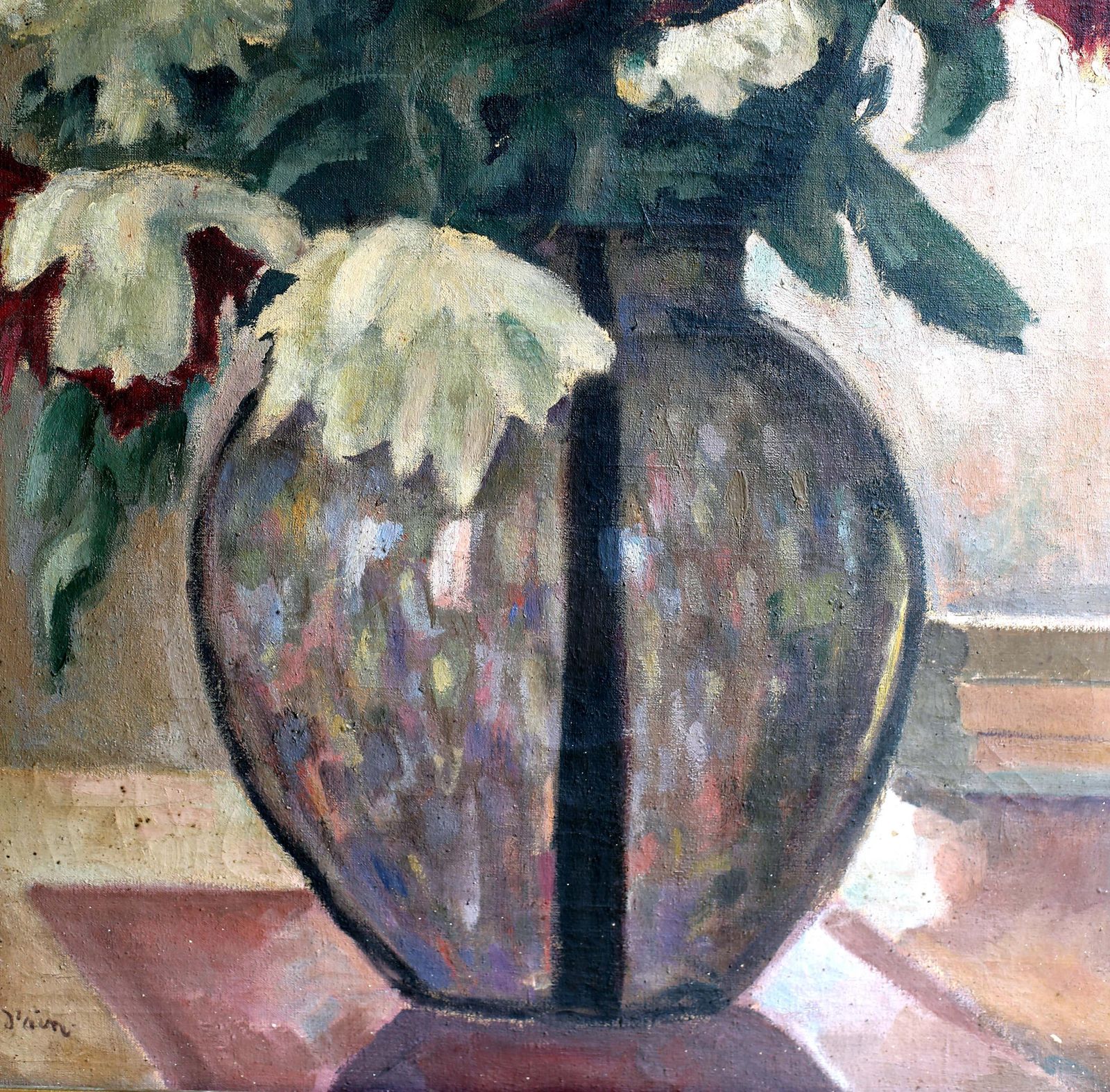 Paul Mondain Floral Oil Painting: French Antique Still Life, Framed Canvas Art photo for sale