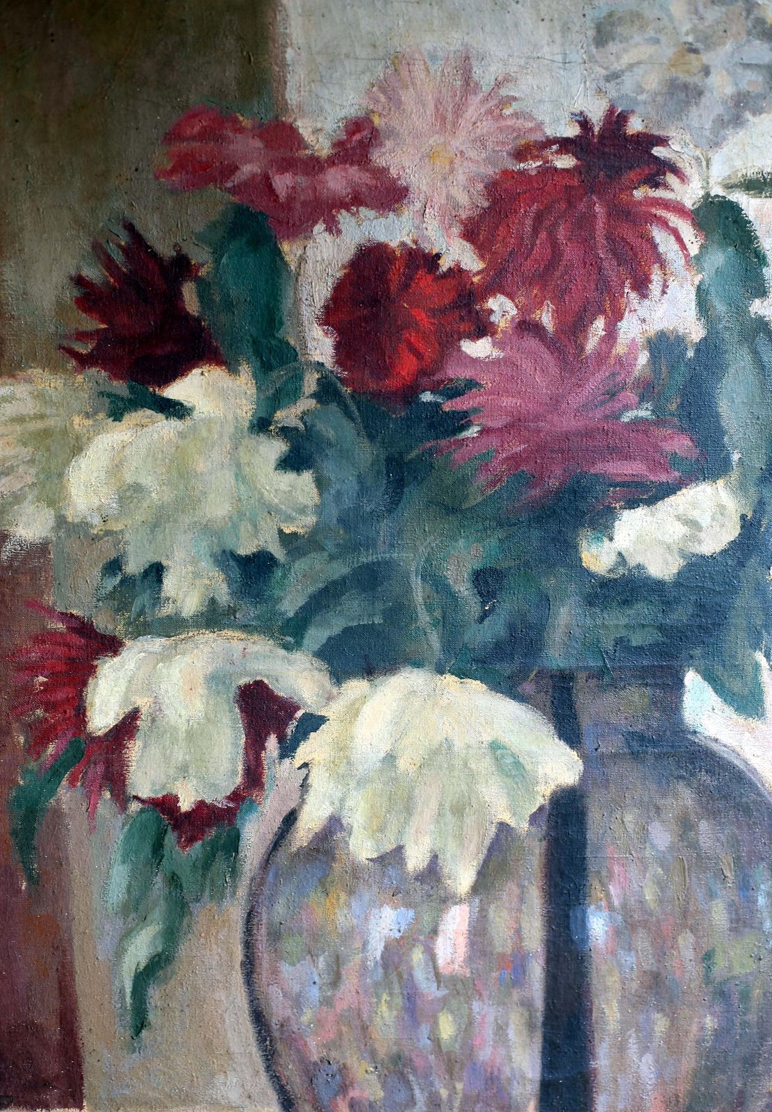 Paul Mondain Floral Oil Painting: French Antique Still Life, Framed Canvas Art photo Art
