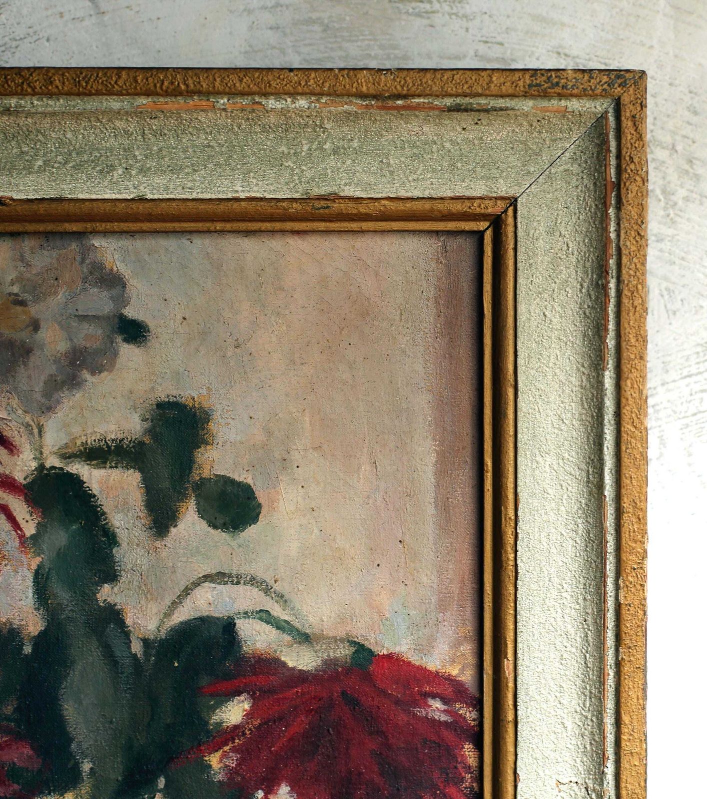 Paul Mondain Floral Oil Painting: French Antique Still Life, Framed Canvas Art photo buy