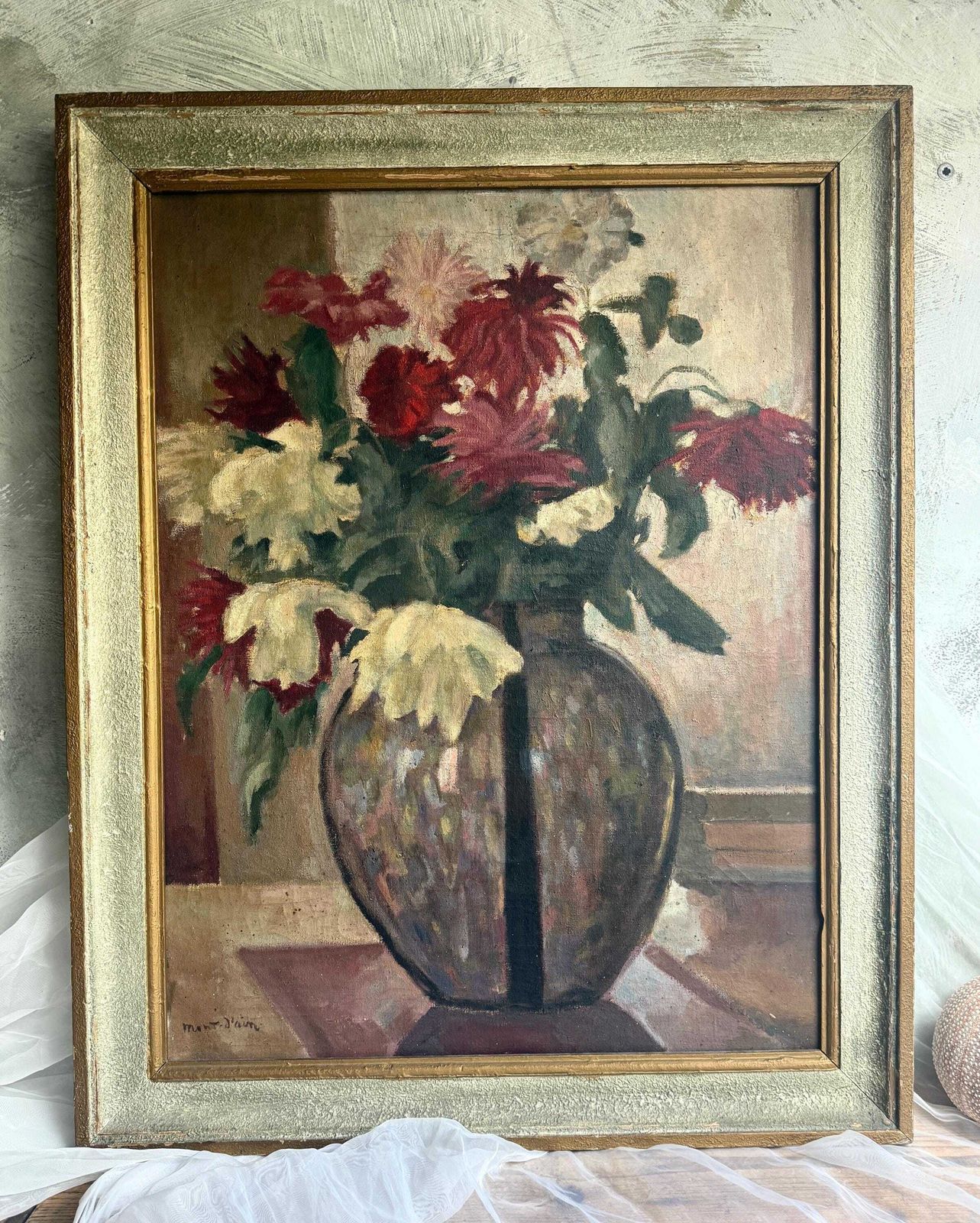 photo for sale Paul Mondain Floral Oil Painting: French Antique Still Life, Framed Canvas Art