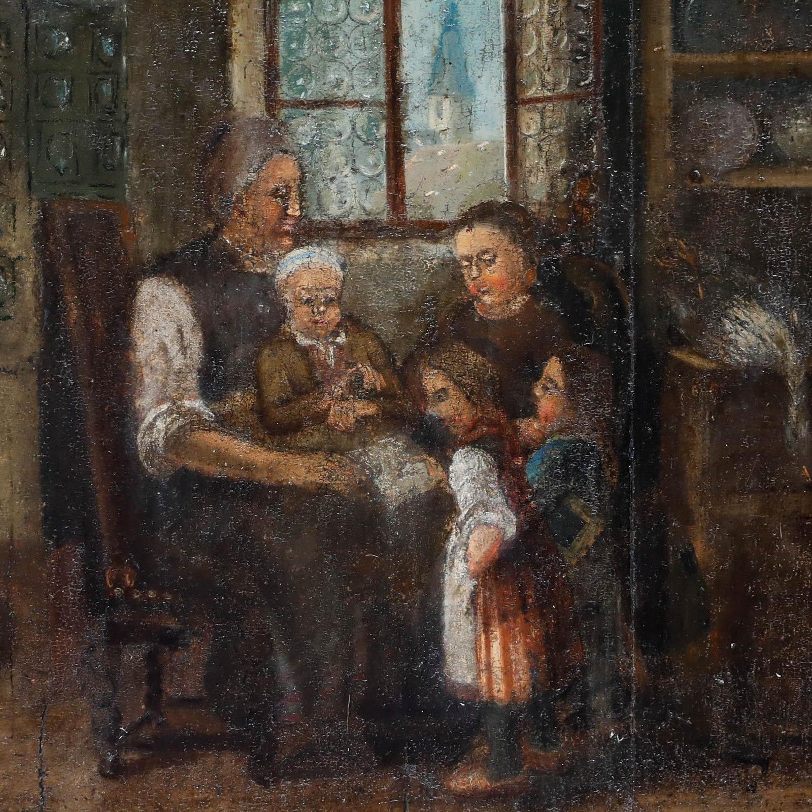 Framed 19th Century Oil Family Scene photo Art