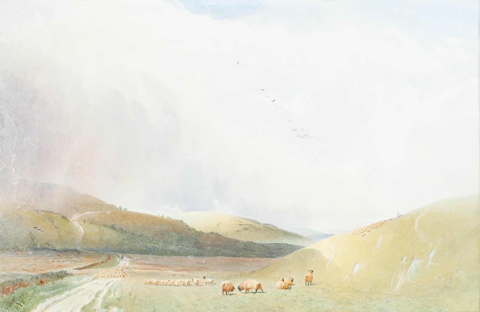 Edward Matthews 1876 Watercolour, Grazing Near Bignor Hill, Sussex photo furniture