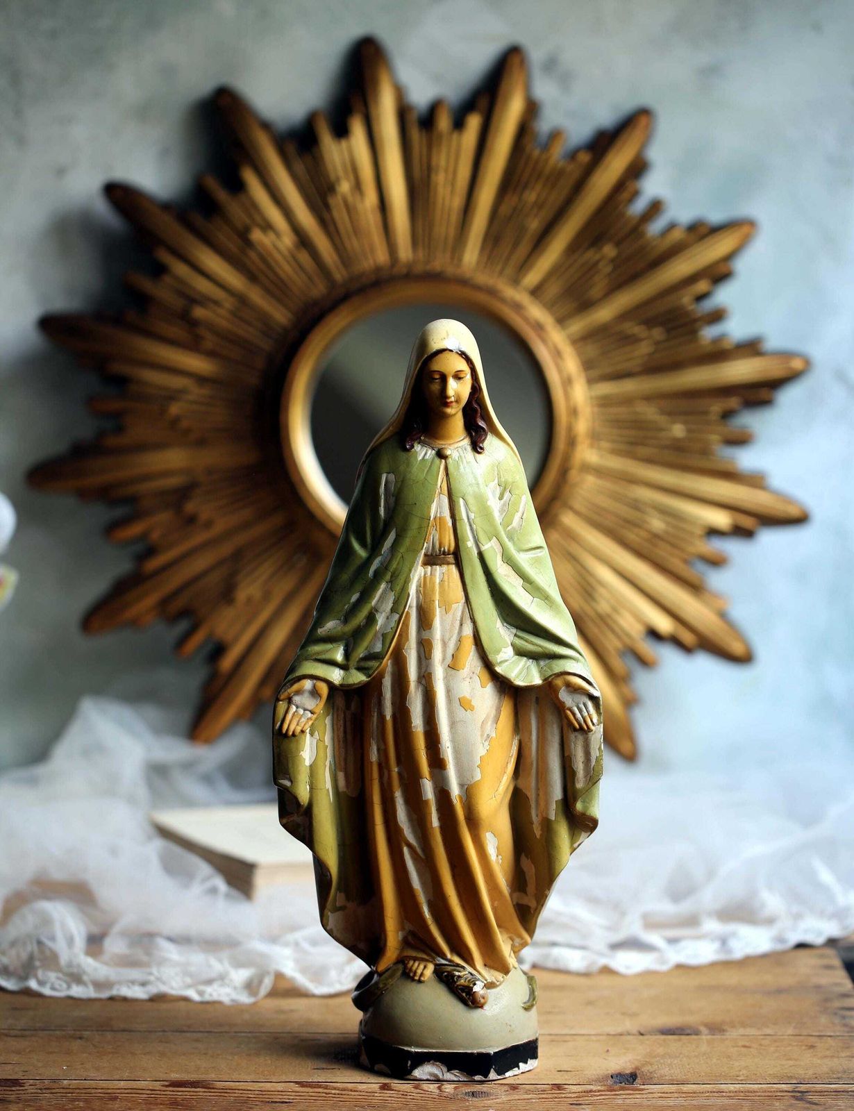 Large Antique French Gold Sunburst Mirror Plaster Sun Burst Star photo Home Decor