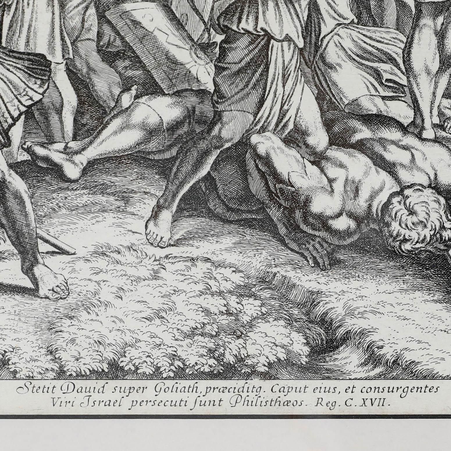 Nicolas Chaperon (1612 1656) After Raphael Engraving, David And Goliath photo vintage
