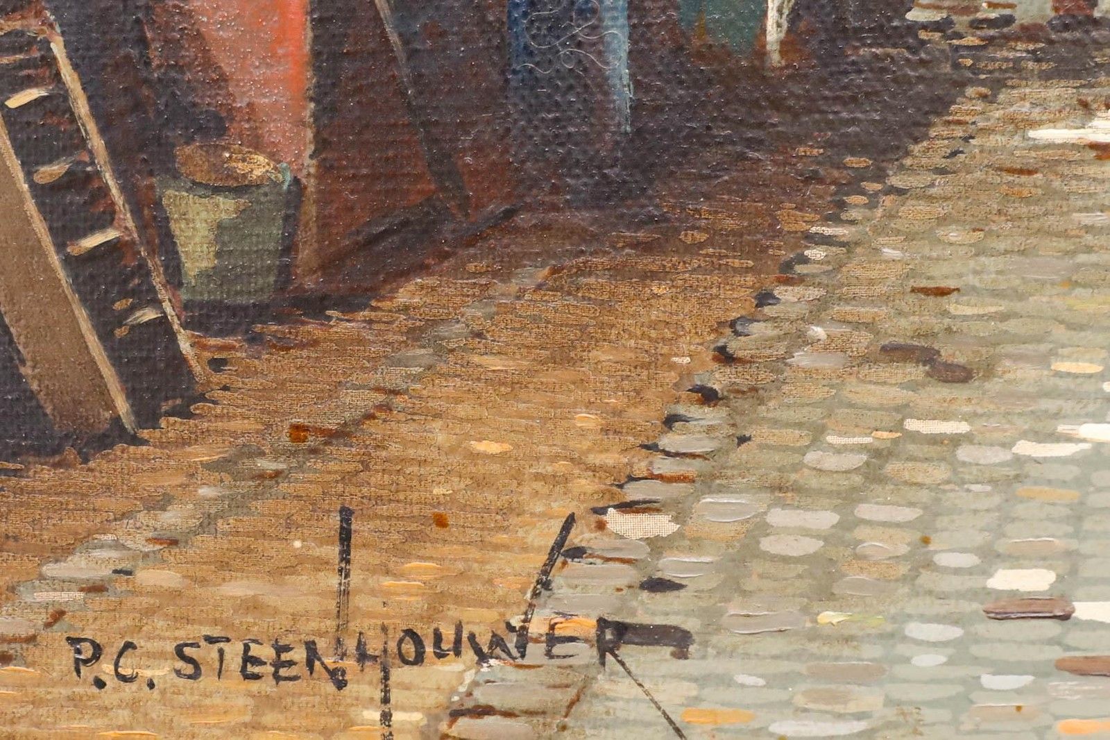Pieter Cornelis Steenhouwer (1896 1972) Mid 20th Century Oil, Cobbled Street photo vinterior
