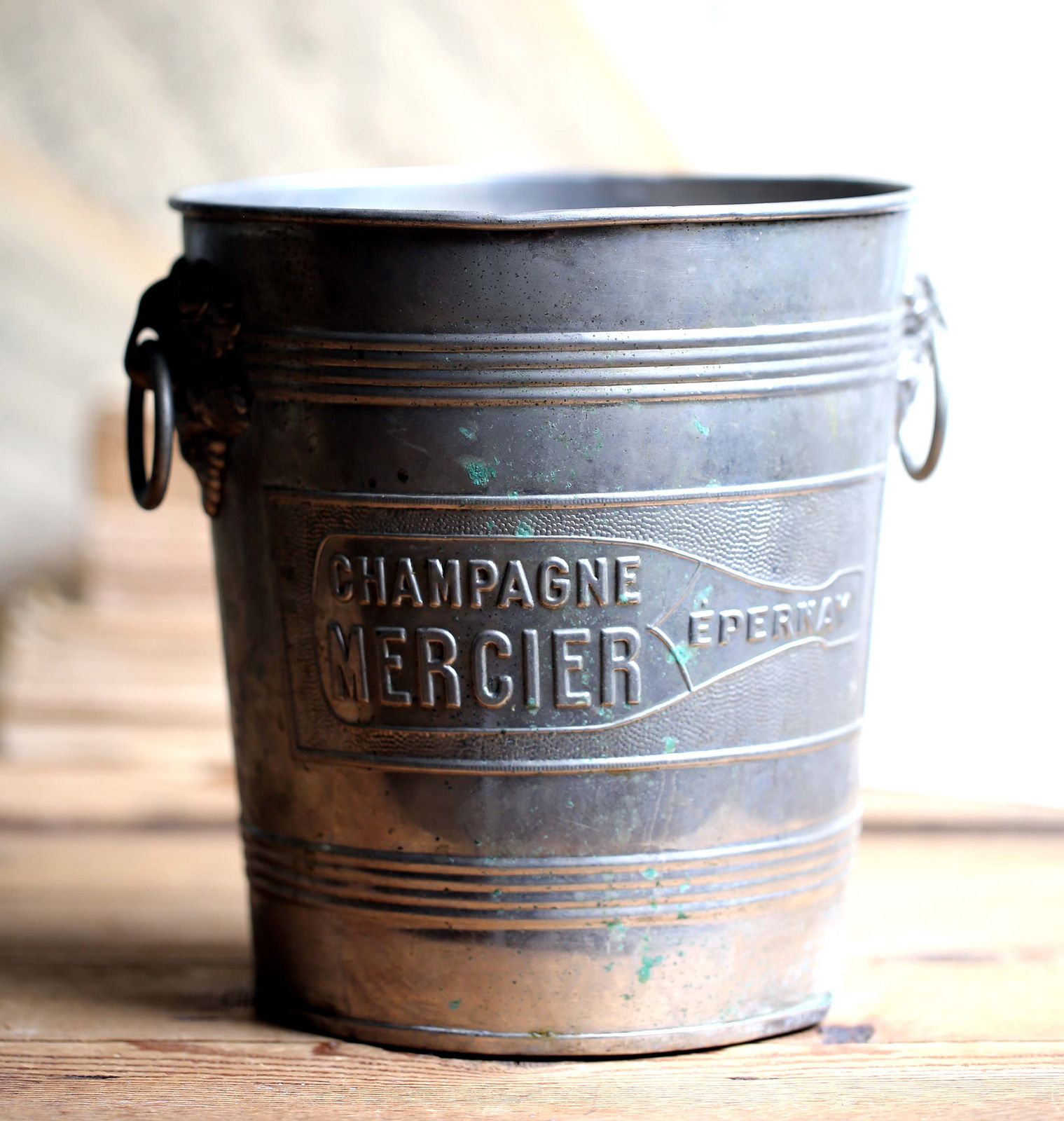 Antique French Mercier Champagne Bucket: Metal Wine Cooler photo furniture