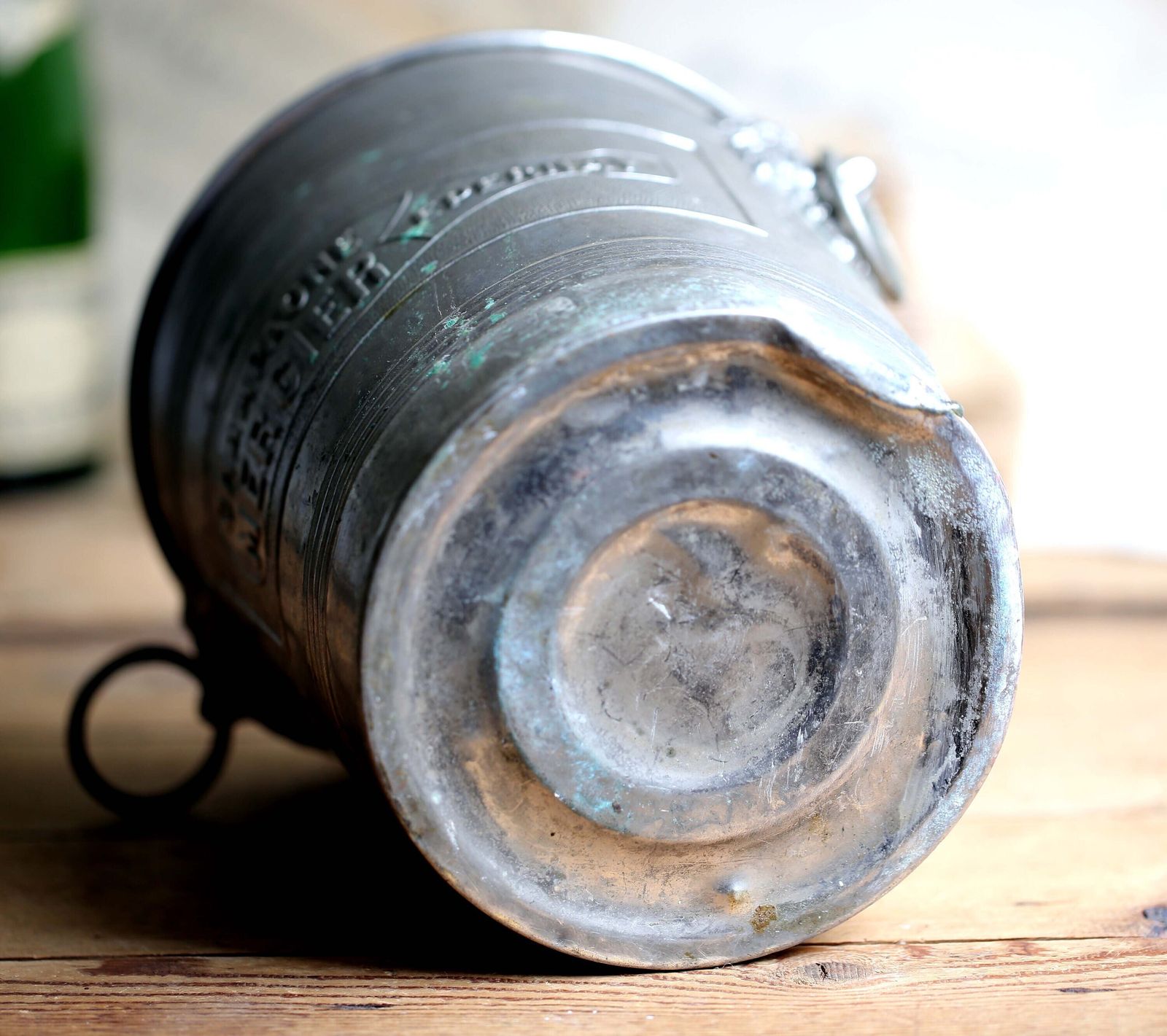 photo furniture Antique French Mercier Champagne Bucket: Metal Wine Cooler