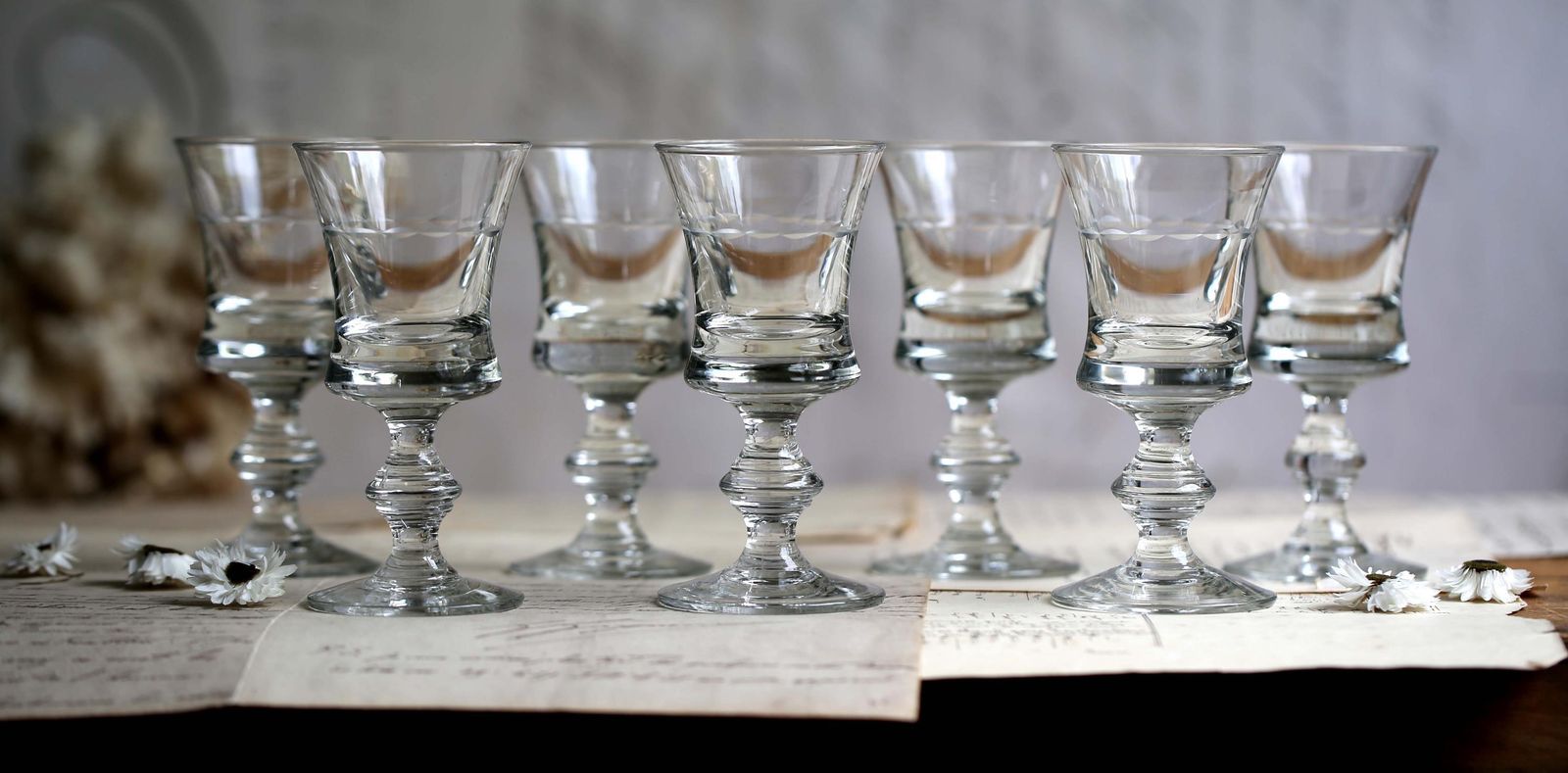 Set Of 7 Antique Glasses For Aperitif Handblown French Etched Sherry Port Glass photo 114.0