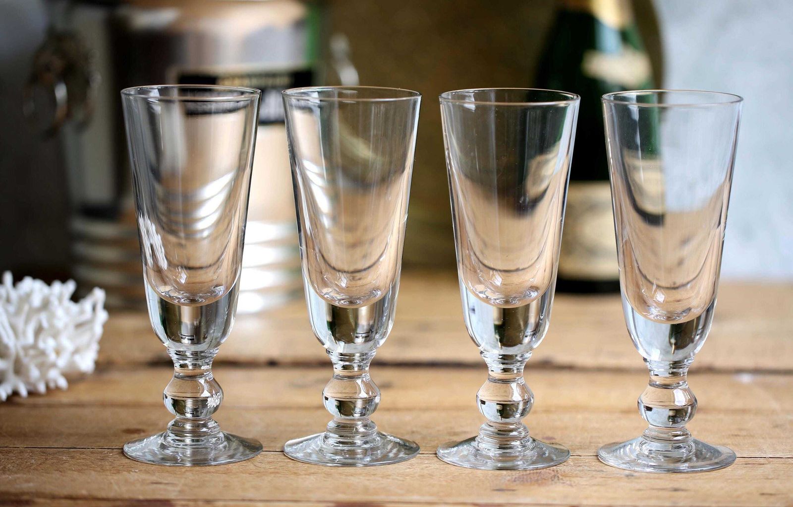 Set Of 4 Antique French Absinthe Glasses Thick Glass Handblown Mazagrans Goblets photo Home Decor