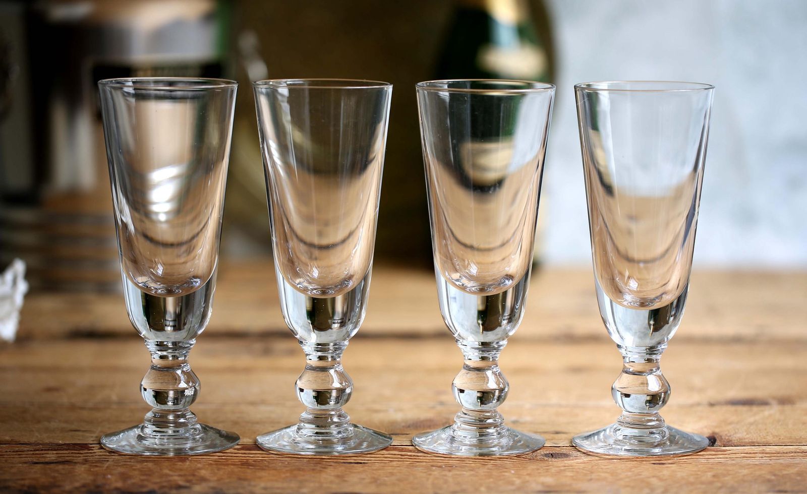 Set Of 4 Antique French Absinthe Glasses Thick Glass Handblown Mazagrans Goblets photo 114.0