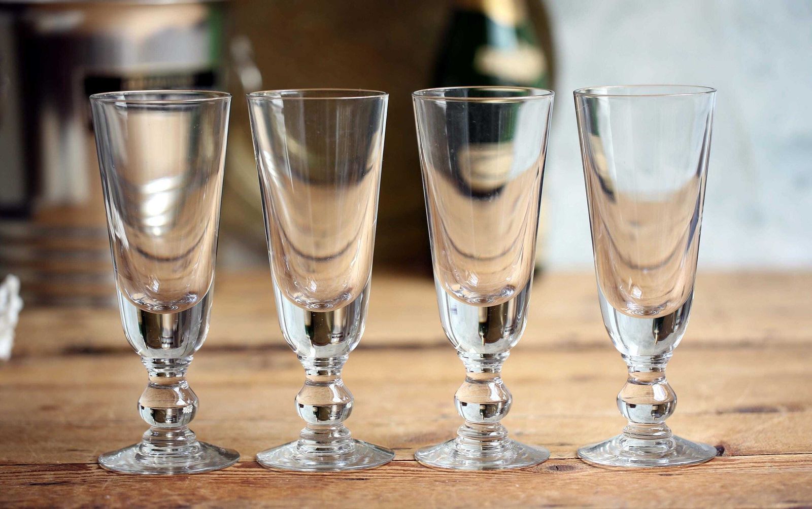 Set Of 4 Antique French Absinthe Glasses Thick Glass Handblown Mazagrans Goblets photo vinterior