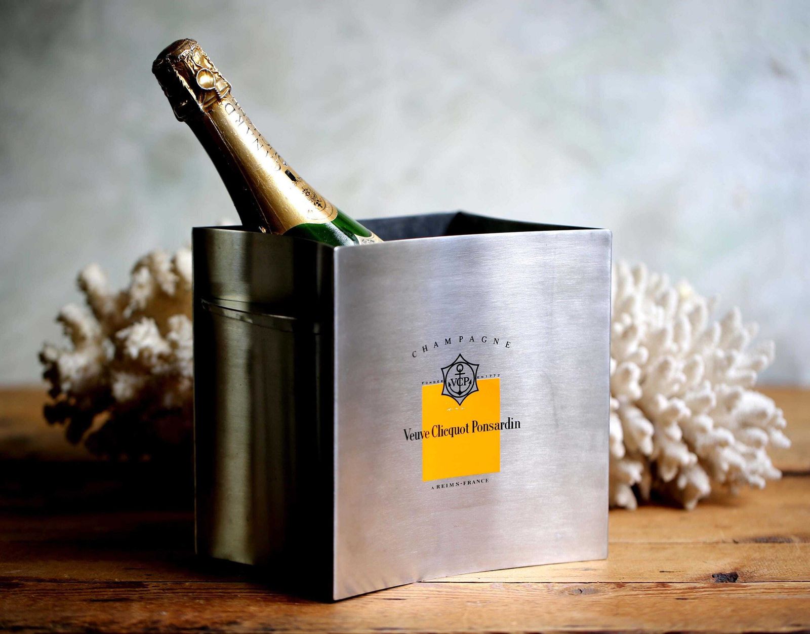 Vintage Veuve Clicquot Champagne Ice Bucket Stainless Steel Wine Cooler Ponsardin Barware photo vinterior