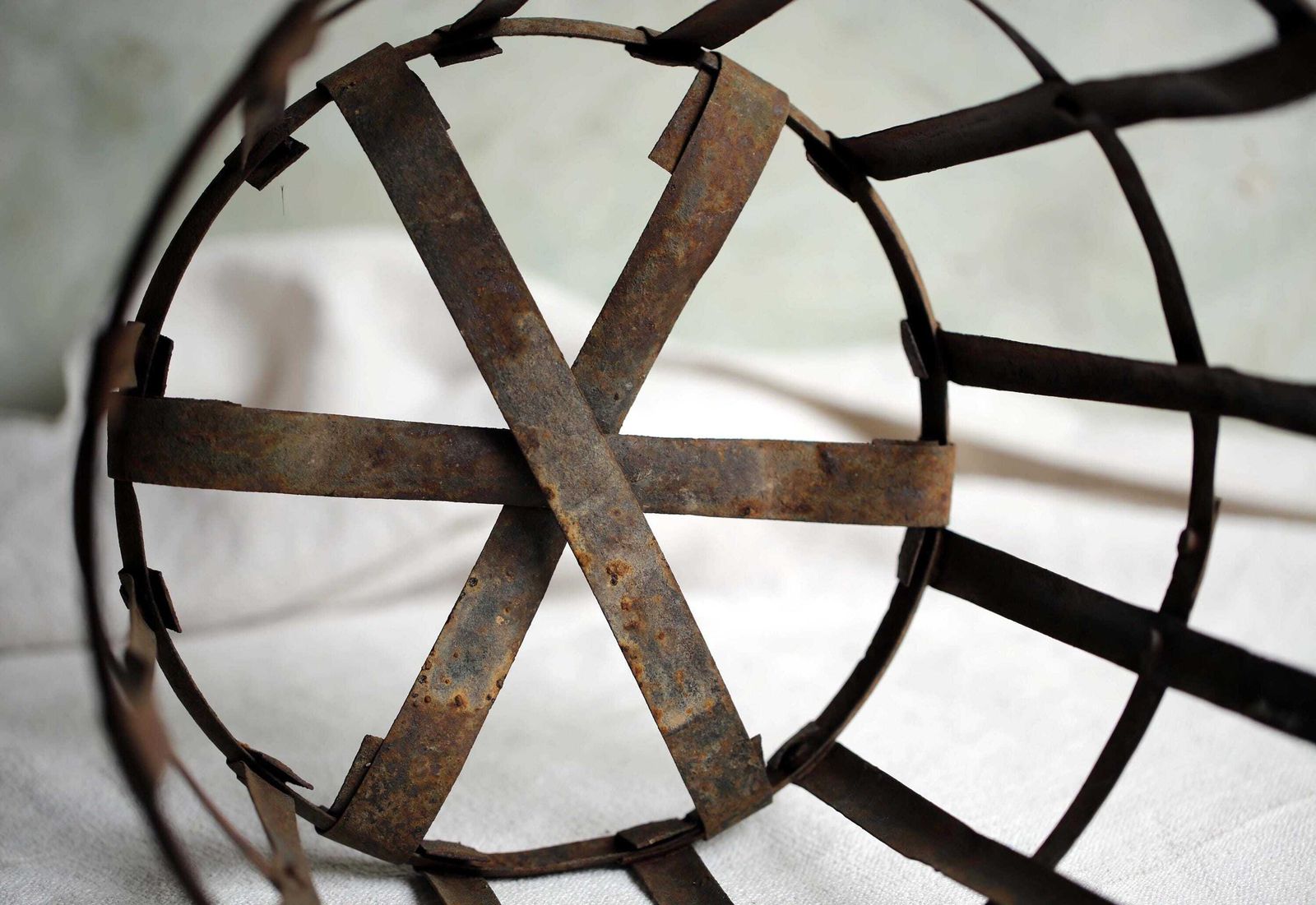 Antique French Iron Cage Demijohn Bottle Basket Large Round photo buy