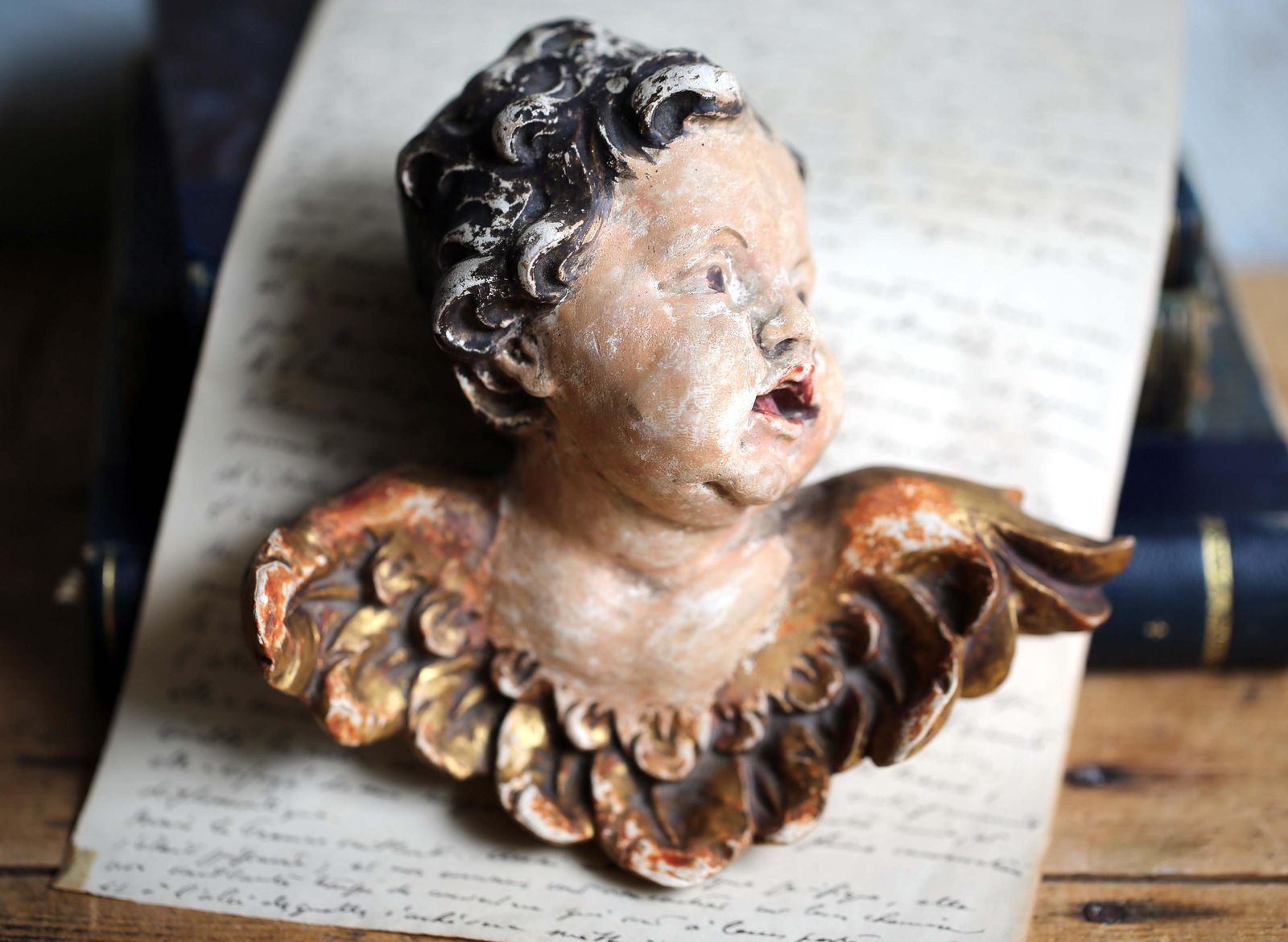 Wall Plaque Gilded Winged Cherub Bas Relief Cupid Renaissance Style Putti photo furniture