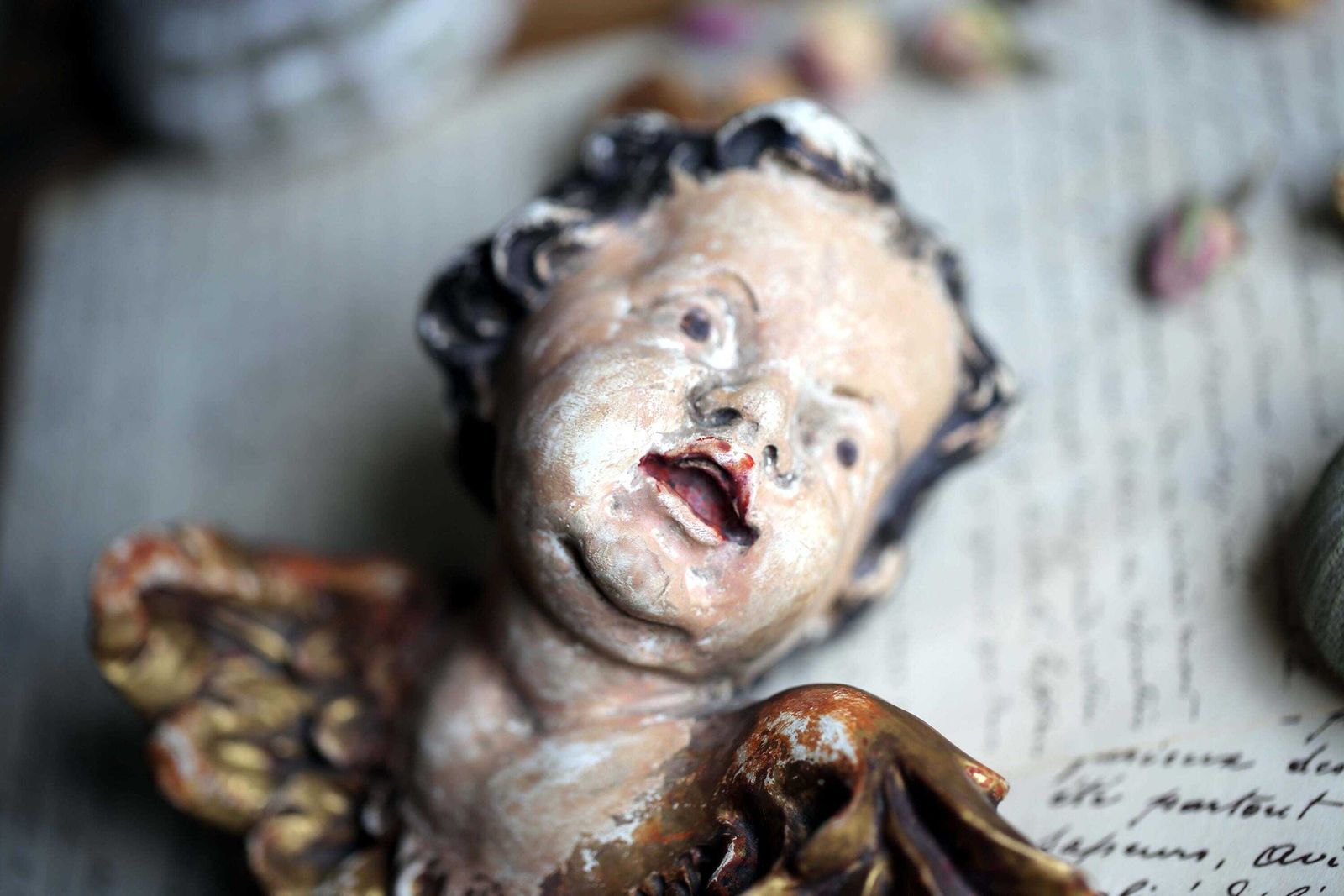 Wall Plaque Gilded Winged Cherub Bas Relief Cupid Renaissance Style Putti photo Art