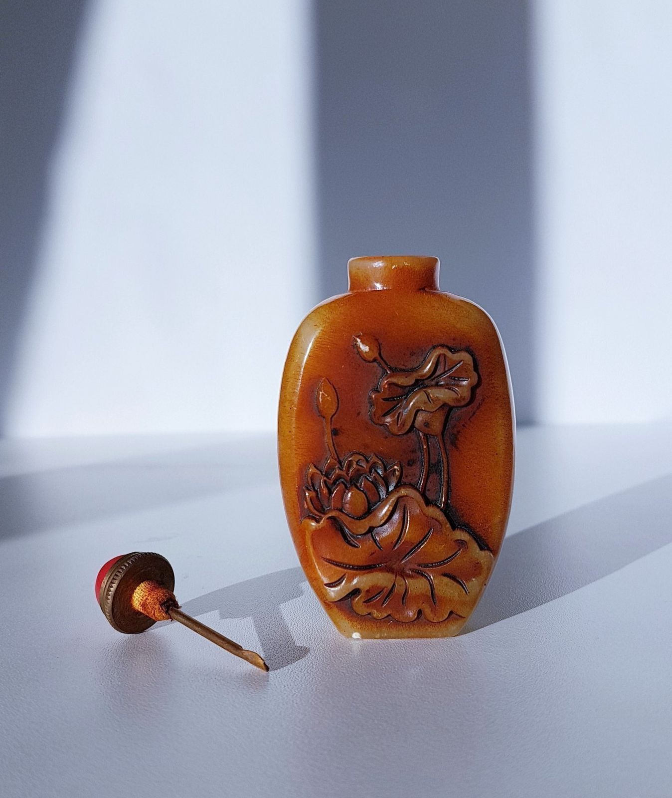 Early 20th Cen. Chinese Soapstone Zhusha Bottle And Seal With Carved Lotus And Lily Pad Relief photo furniture