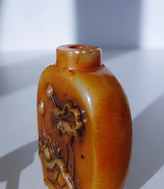 Early 20th Cen. Chinese Soapstone Zhusha Bottle And Seal With Carved Lotus And Lily Pad Relief photo buy