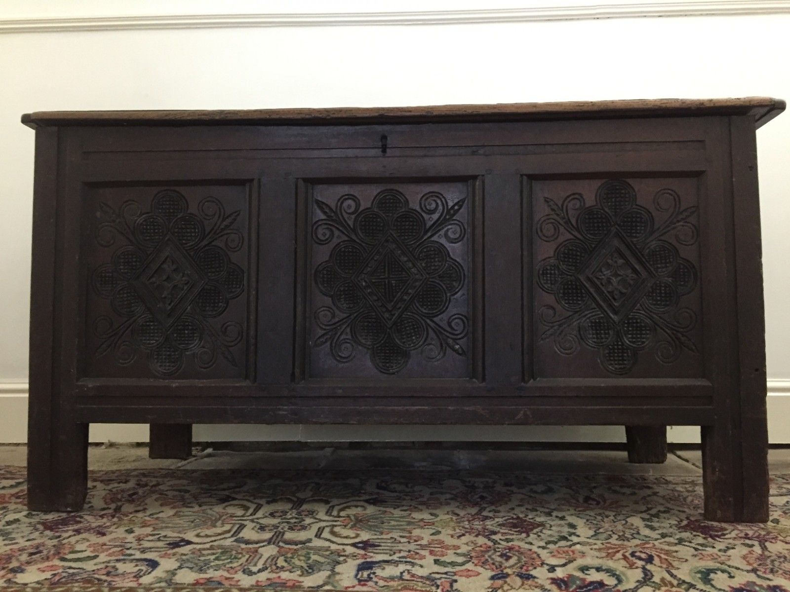 A Splendid Large Late 17th Century Joined Oak 'Halifax' Coffer photo furniture