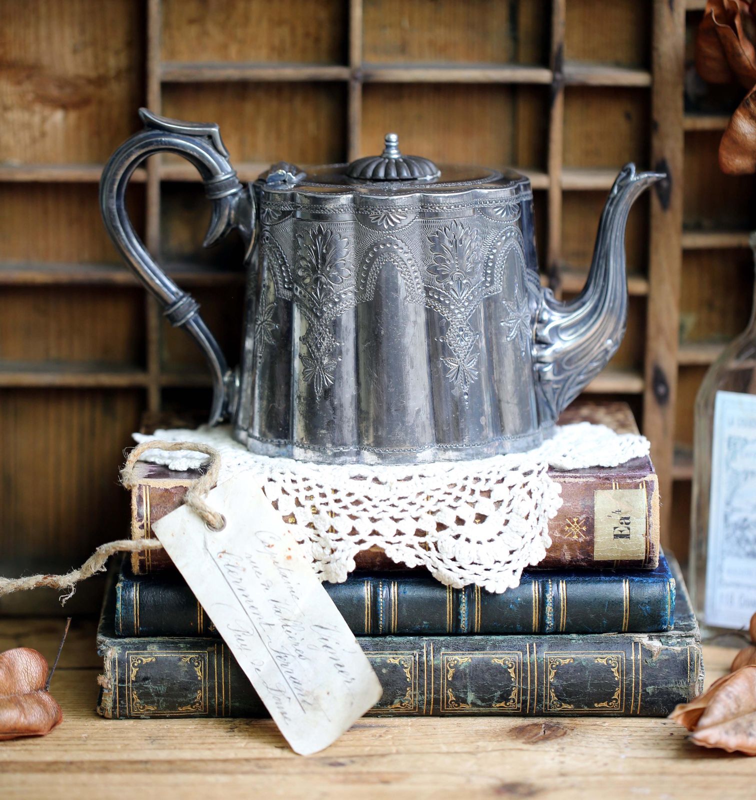Small Antique Aesthetic Era Teapot Engraved Ornate Silver Plate Tea Pot Aesthetic Movement photo for sale