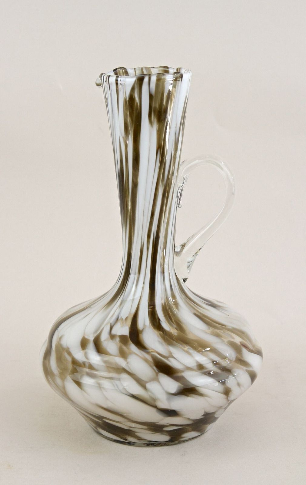 Pair Of Mid Century Murano Glass Vases/ Carafes, White/ Brown   Italy Ca. 1960 photo vinterior