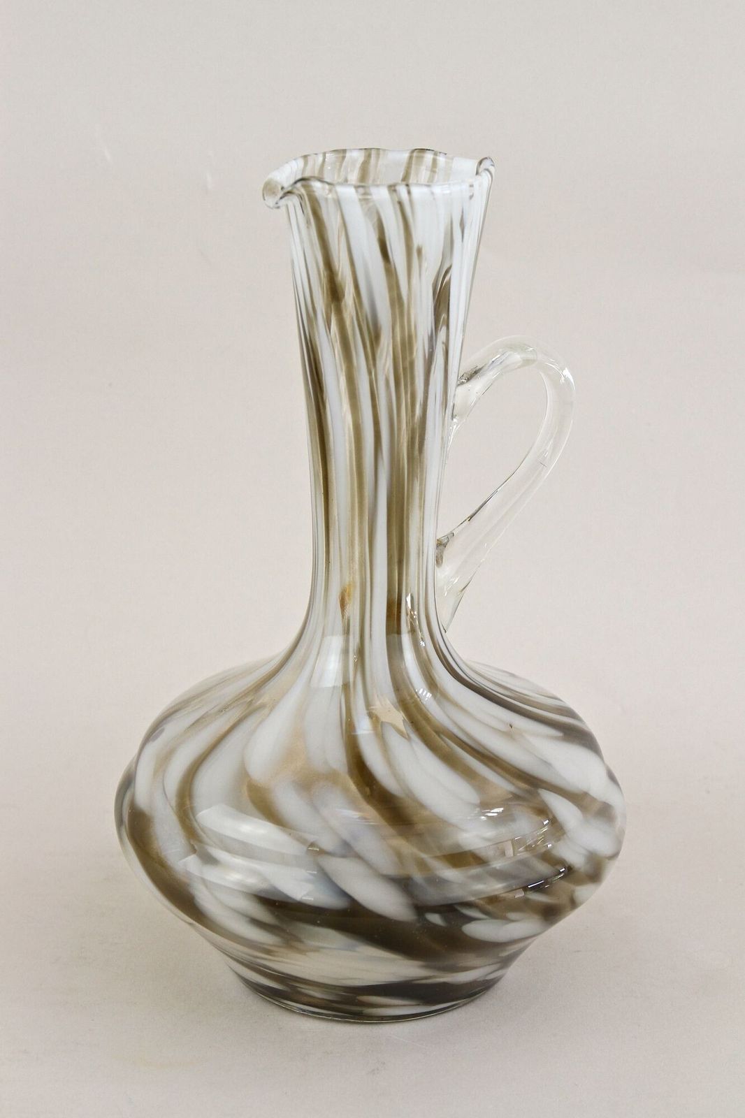 Home Decor Pair Of Mid Century Murano Glass Vases/ Carafes, White/ Brown   Italy Ca. 1960 photo