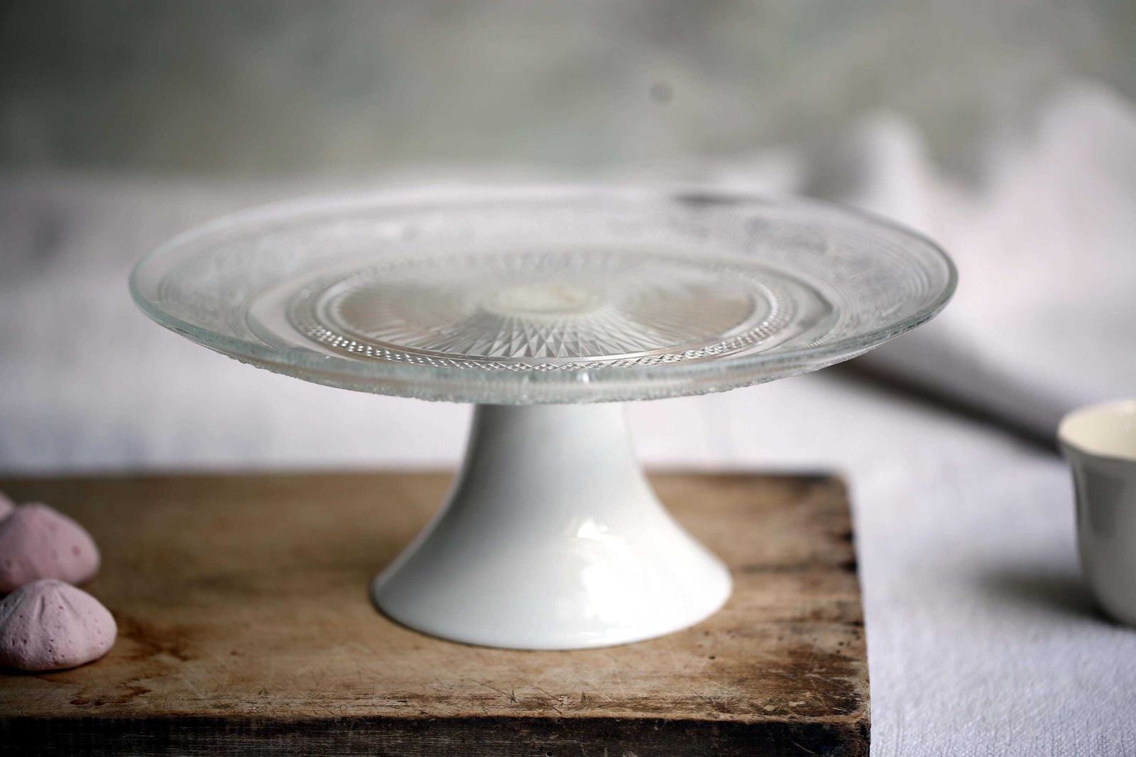 French Pressed Glass Pedestal Cake Stand White Footed Candy Stand Compote photo buy