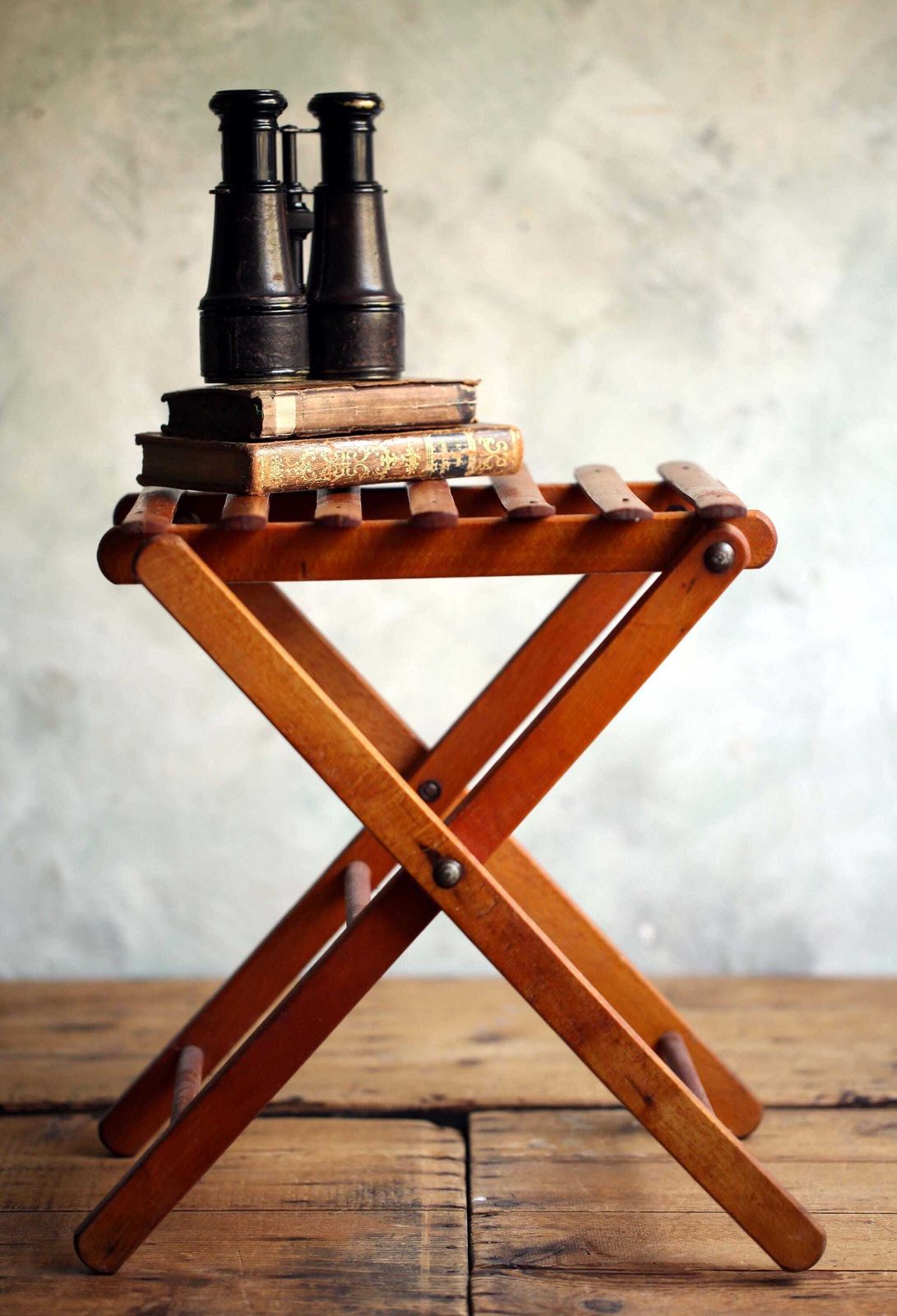 Folding Table Antique Wooden French Camping Stool Fishing Slatted Artists Seat Campaign Furniture photo for sale