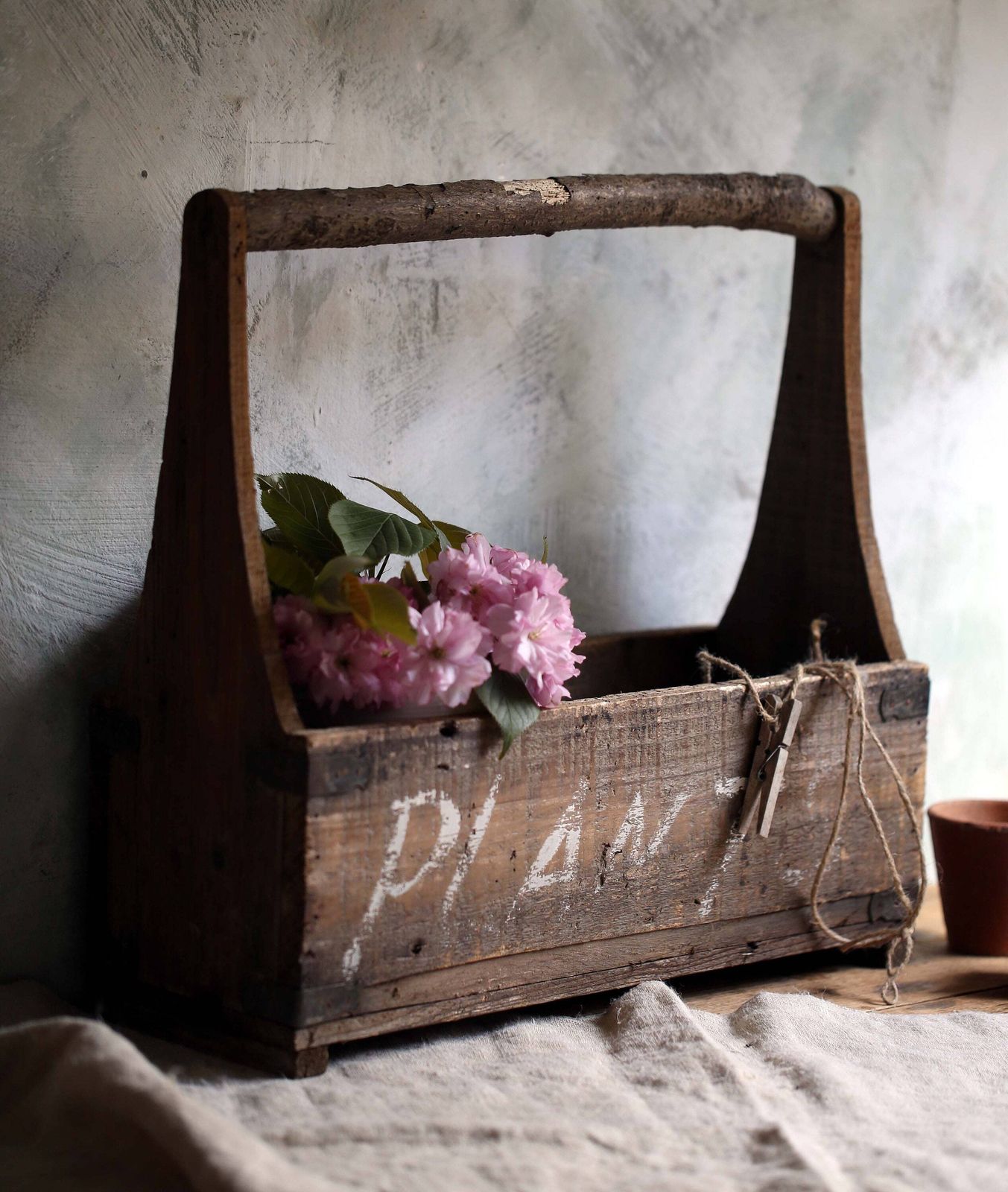 Antique Wooden Plant Carrier Garden Trug Flower Basket photo for sale
