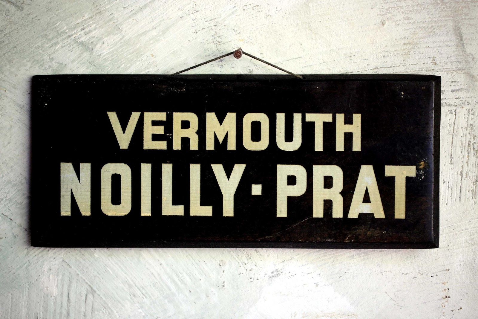 Antique French Advertising Sign Blue Vermouth Noilly Prat Plaque Wooden Bar Sign Panel photo for sale