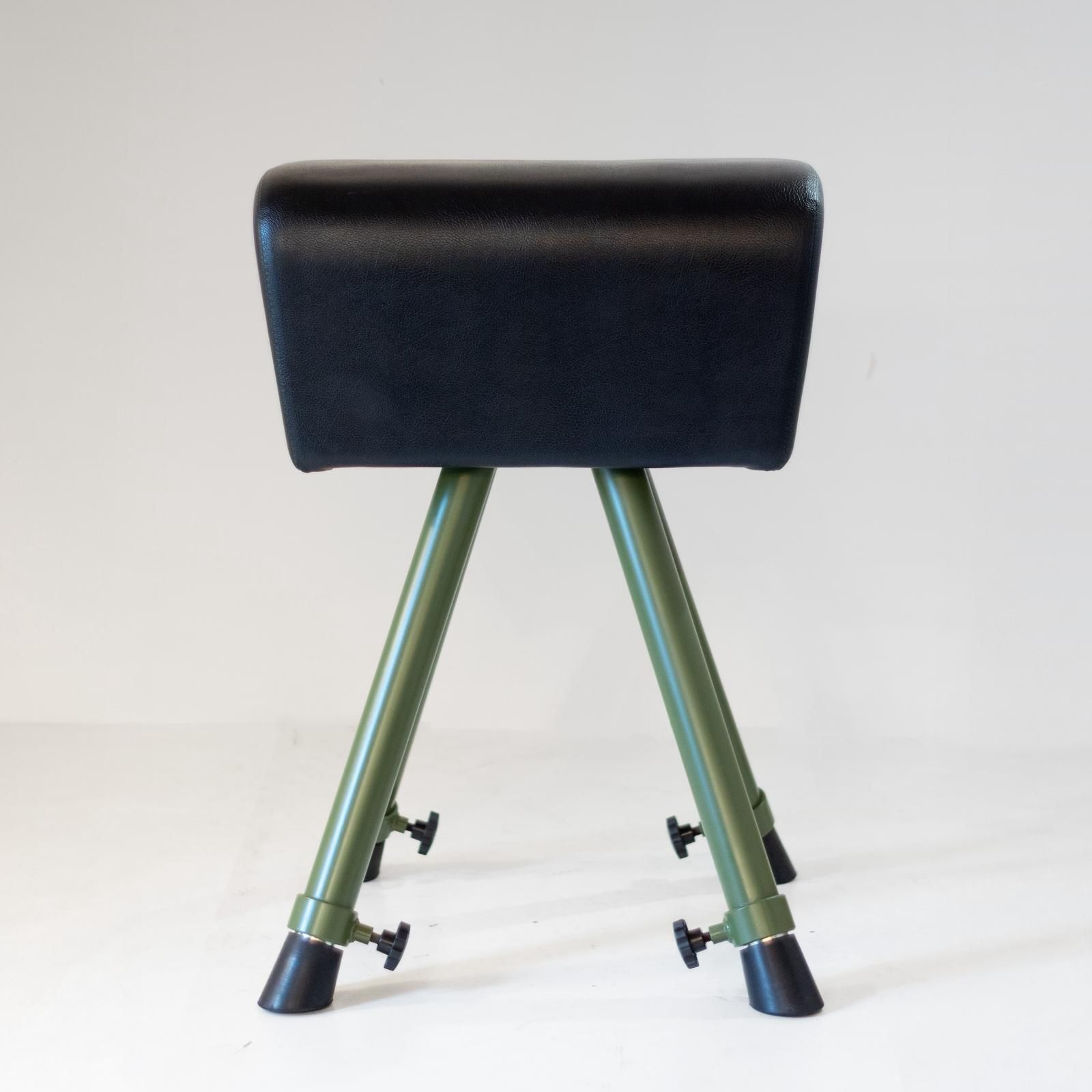Mid Century Modern Vaulting Horse Bench, Green Metal & Black Leather photo Furniture
