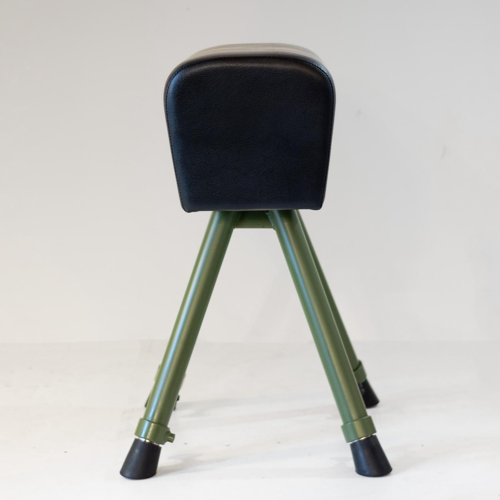 Mid Century Modern Vaulting Horse Bench, Green Metal & Black Leather photo 2250.0