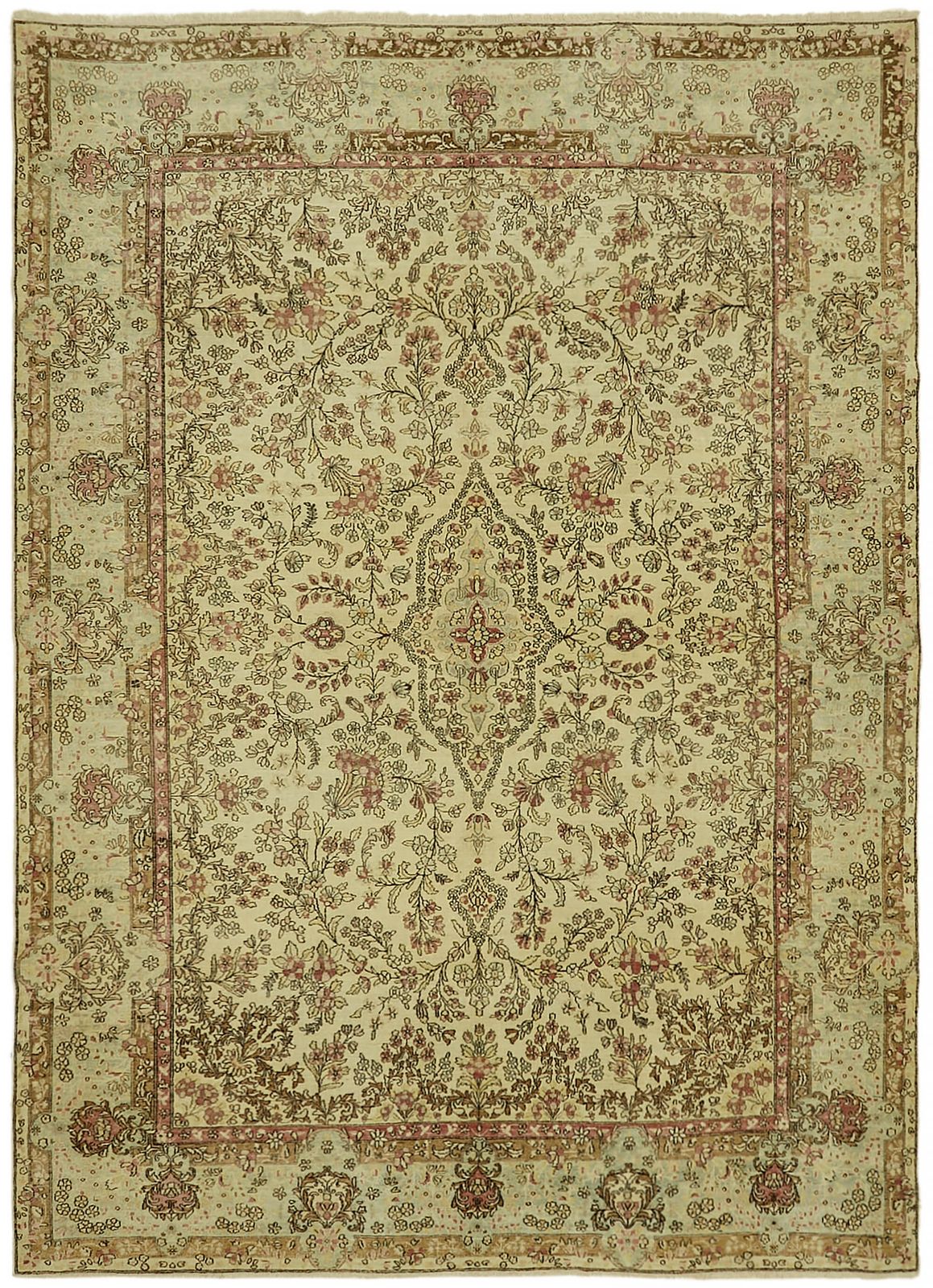 Handmade Beige Vintage Large Area Rug 363 Cm X 265 Cm