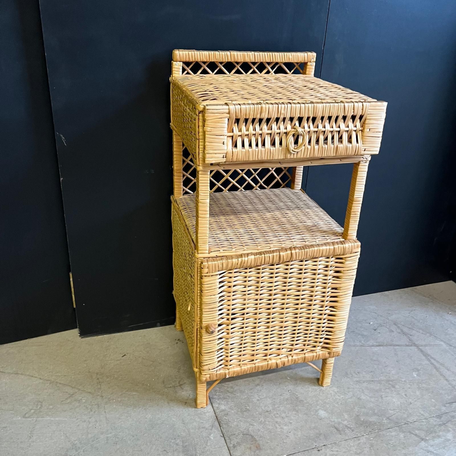 Wicker Bedside Table With Drawer, Shelf And Cupboard Space photo Furniture