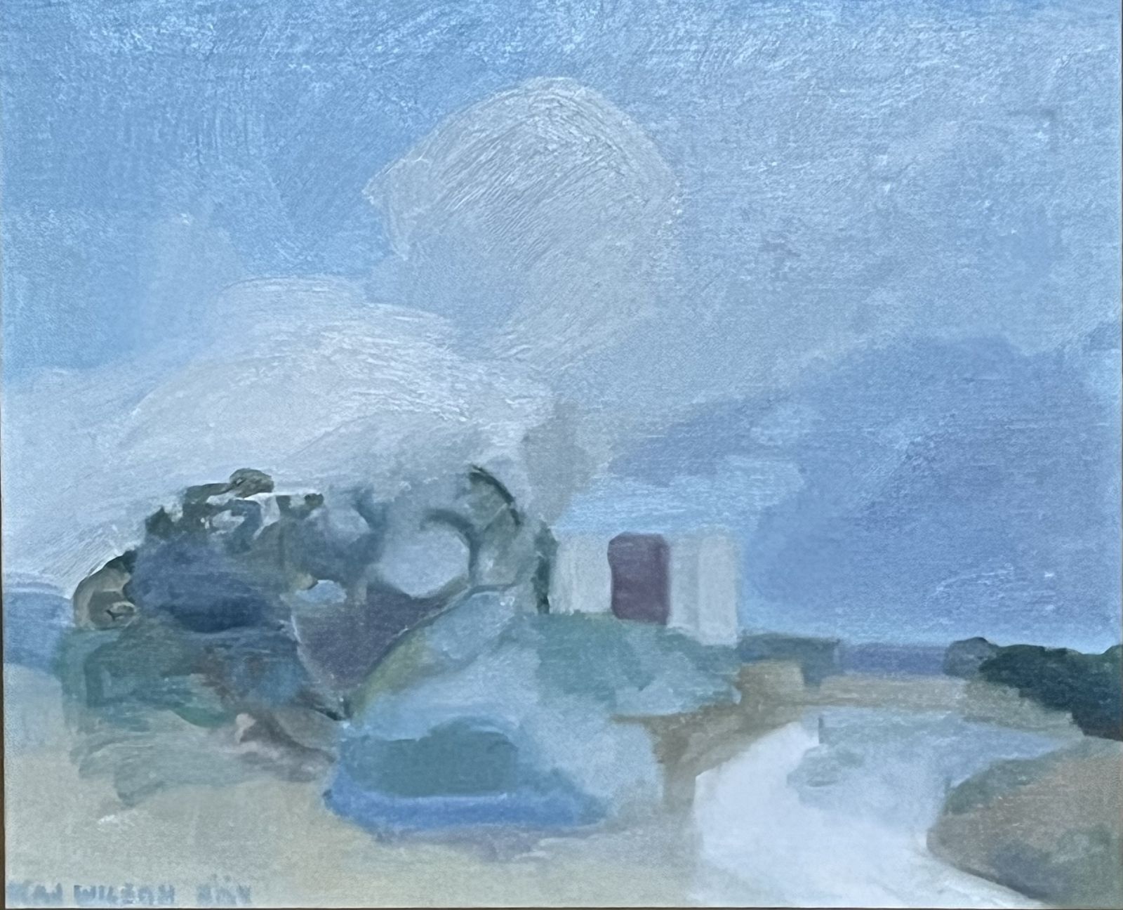 375.0 Blue Abstract Landscape, 1977, Swedish Listed Artist Kaj Wilson (1940 ), Oil On Stretched Canvas photo