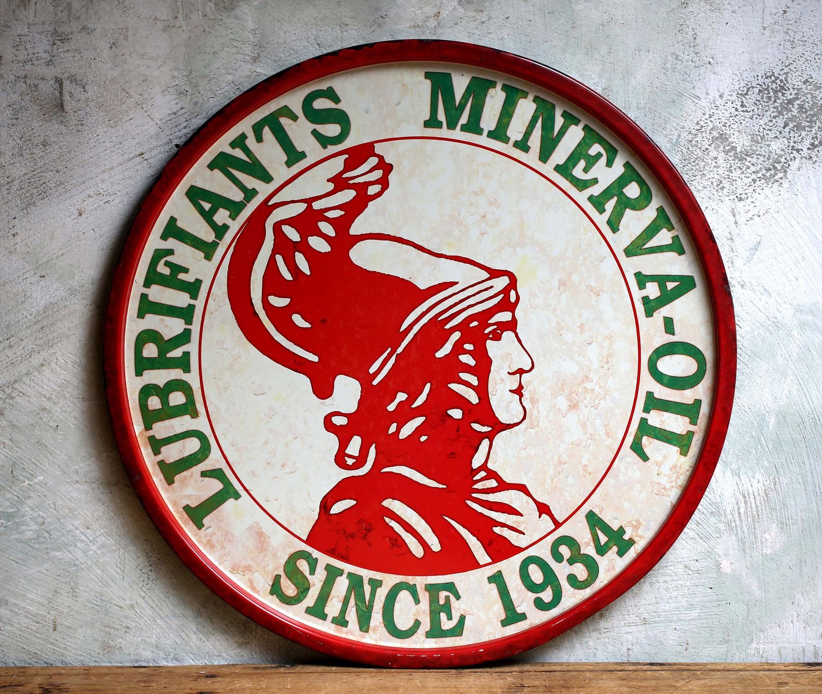 Vintage Enamel Sign Metal Advertising Sign Minerva Lubricants Since 1934 photo for sale
