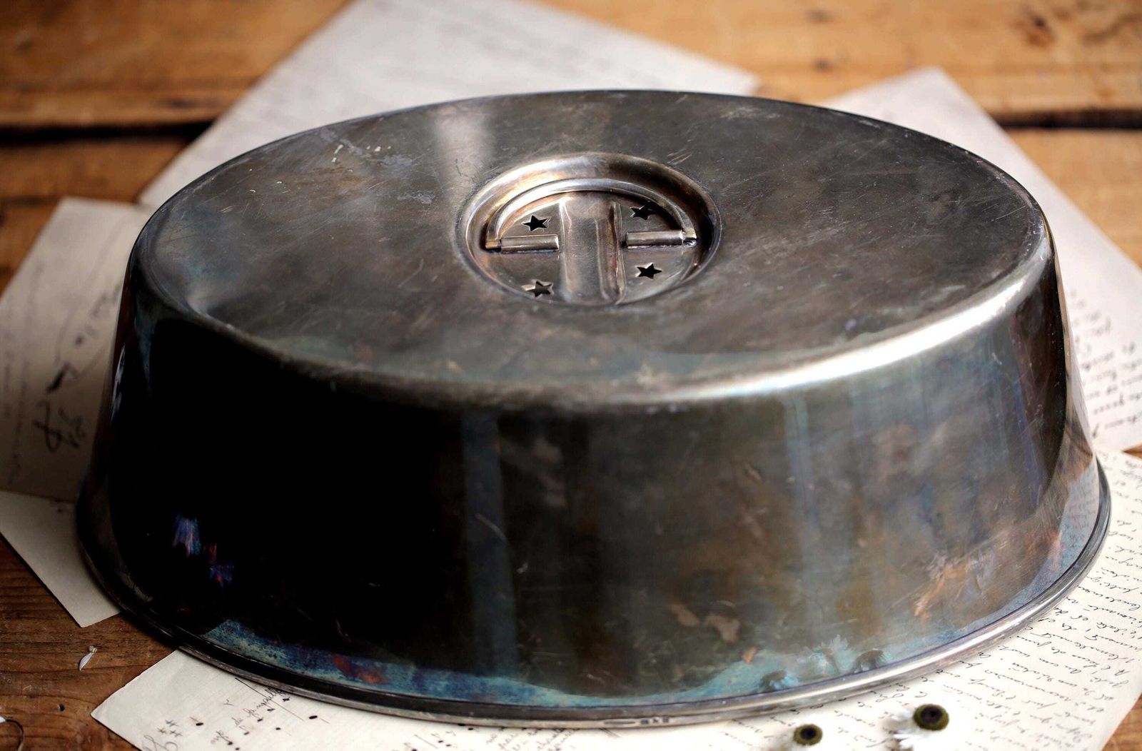photo for sale Antique Christofle Silver Plate Food Dome: French Art Deco Cloche