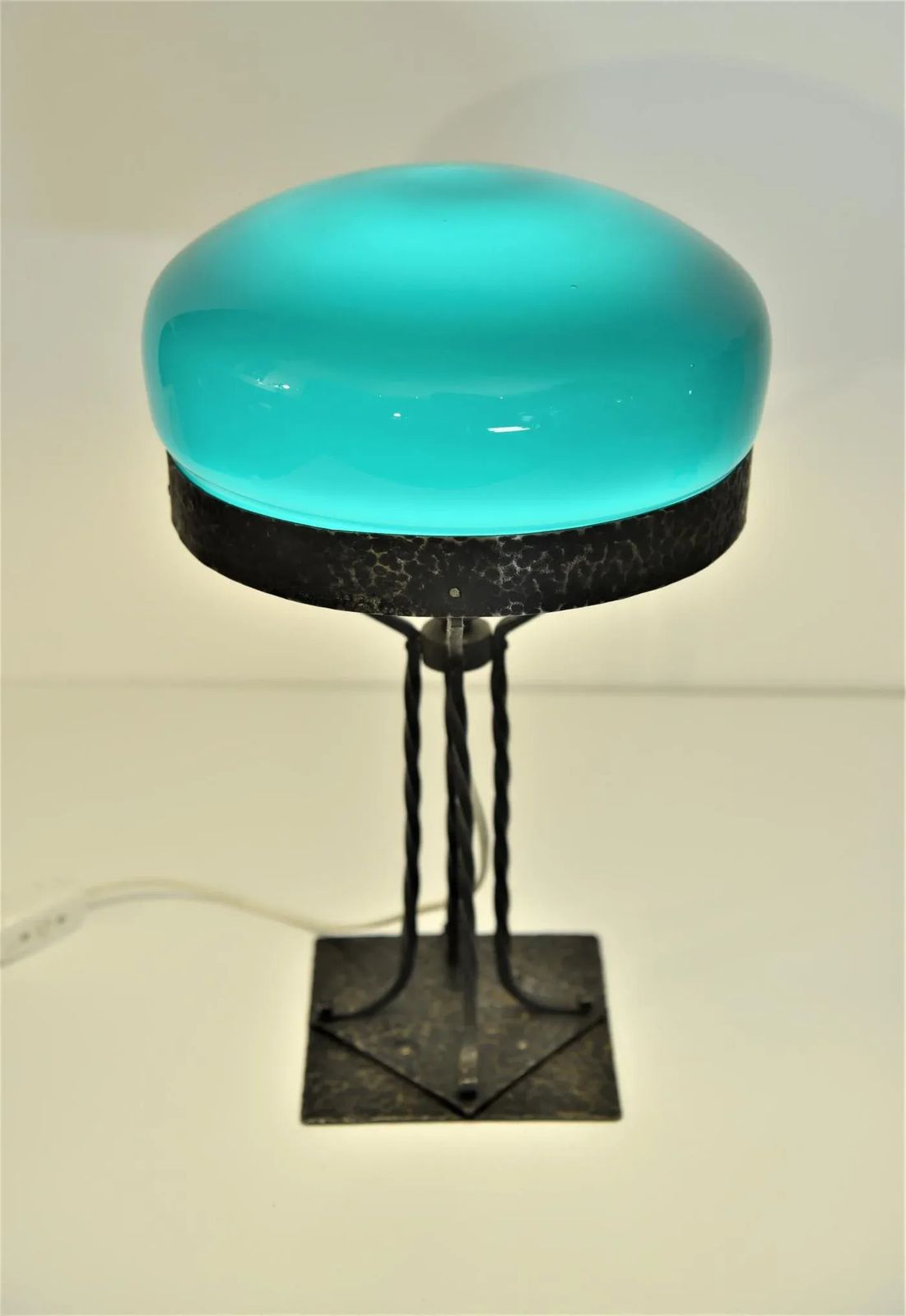 Art Nouveau Swedish Wrought Iron And Hand Blown Glass Table Lamp, 1910s photo 1458.0