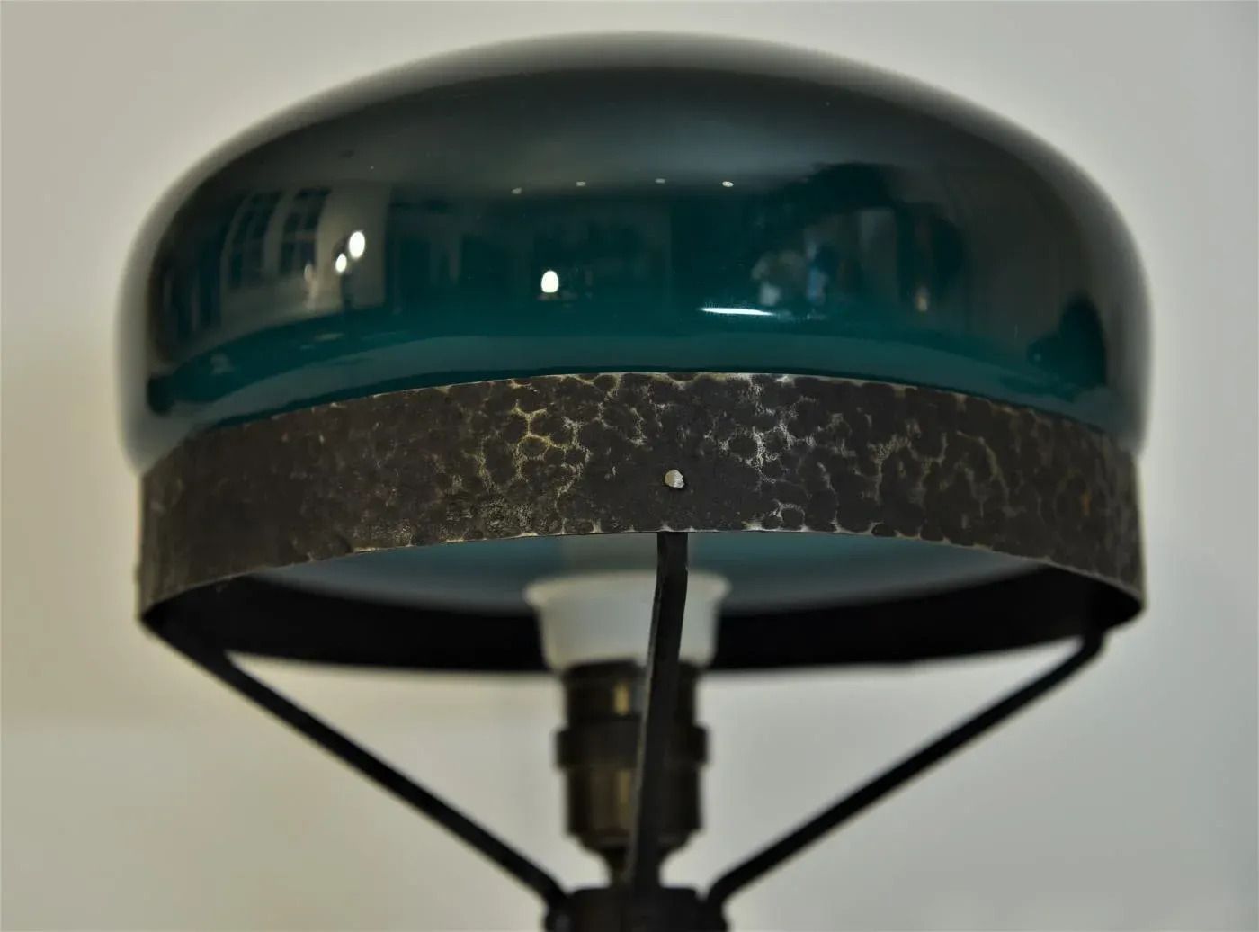 Art Nouveau Swedish Wrought Iron And Hand Blown Glass Table Lamp, 1910s photo buy