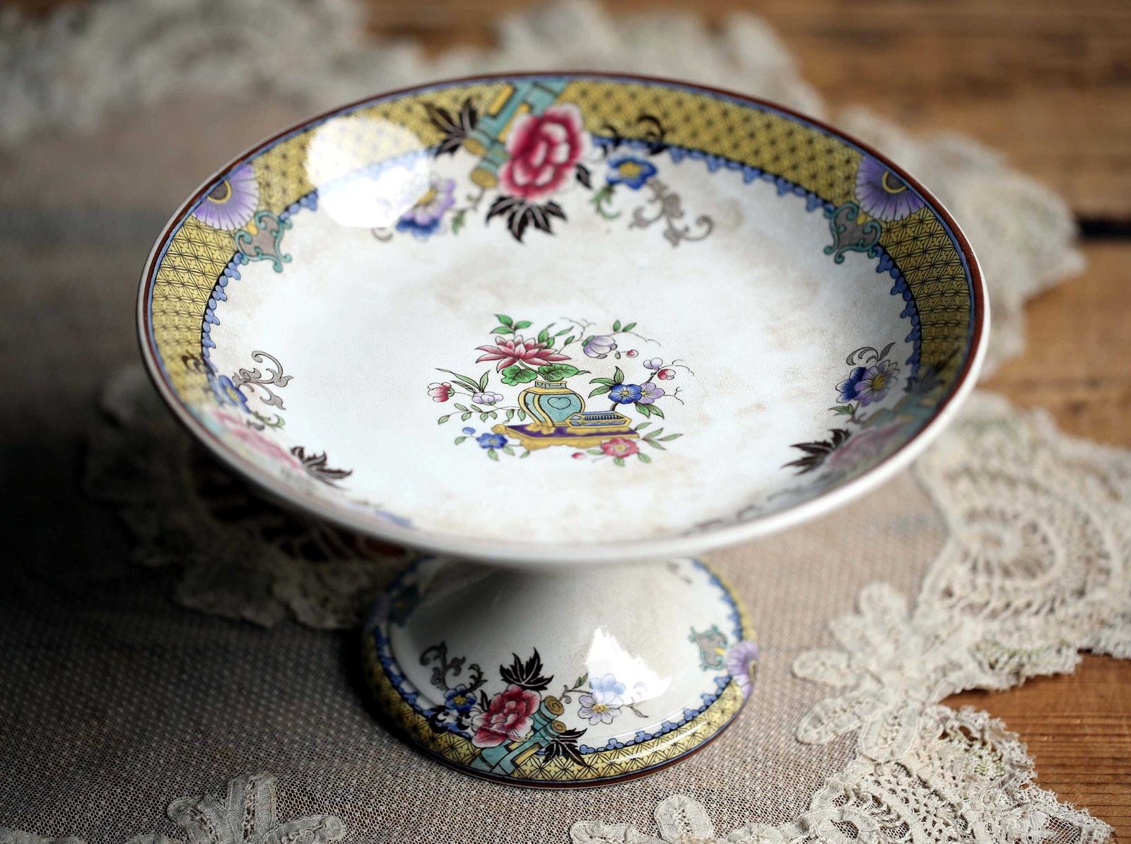 French Antique Cakestand Compote Pedestal Plate Ceramic Cake Stand U&C Sarreguemines Victoria