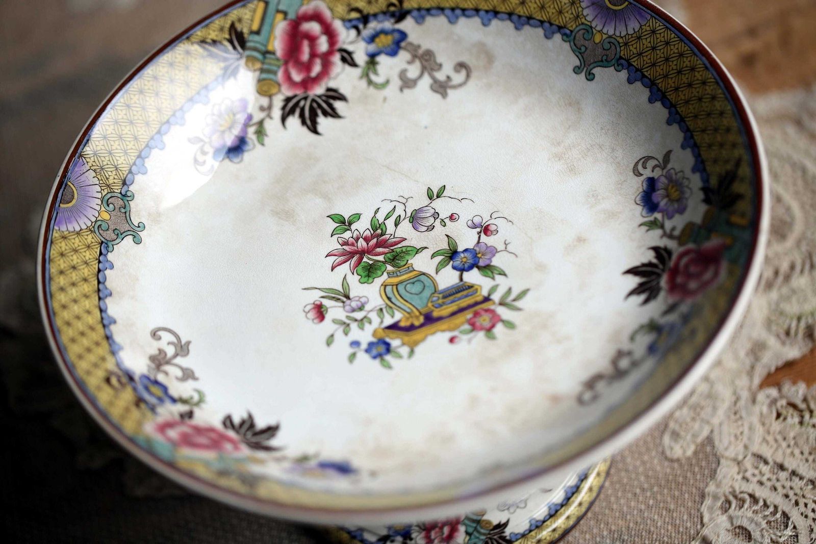 French Antique Cakestand Compote Pedestal Plate Ceramic Cake Stand U&C Sarreguemines Victoria photo for sale