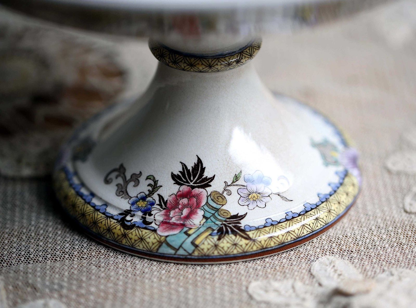 French Antique Cakestand Compote Pedestal Plate Ceramic Cake Stand U&C Sarreguemines Victoria photo Home Decor