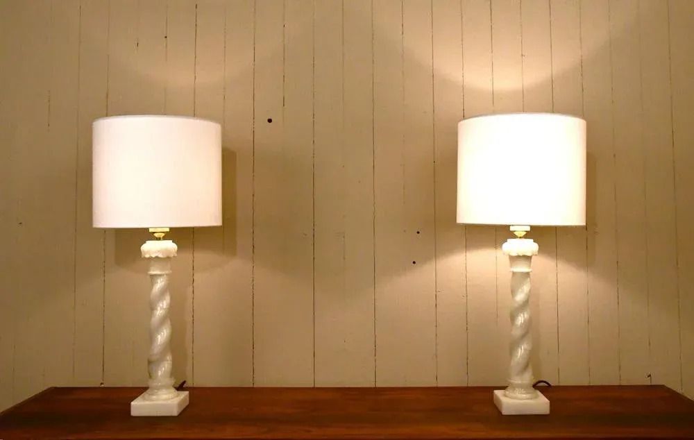 Large Swedish White Alabaster Table Lamps By Nordic Company, From Nordiska Kompaniet, Set Of 2 photo furniture
