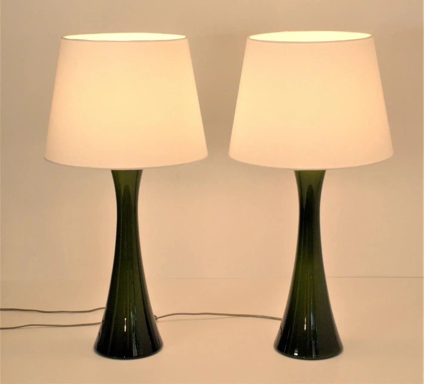 Modern Swedish Olivegreen Glass Table Lamps By Bernt Nordstedt For Bergboms, Set Of 2 photo Lighting