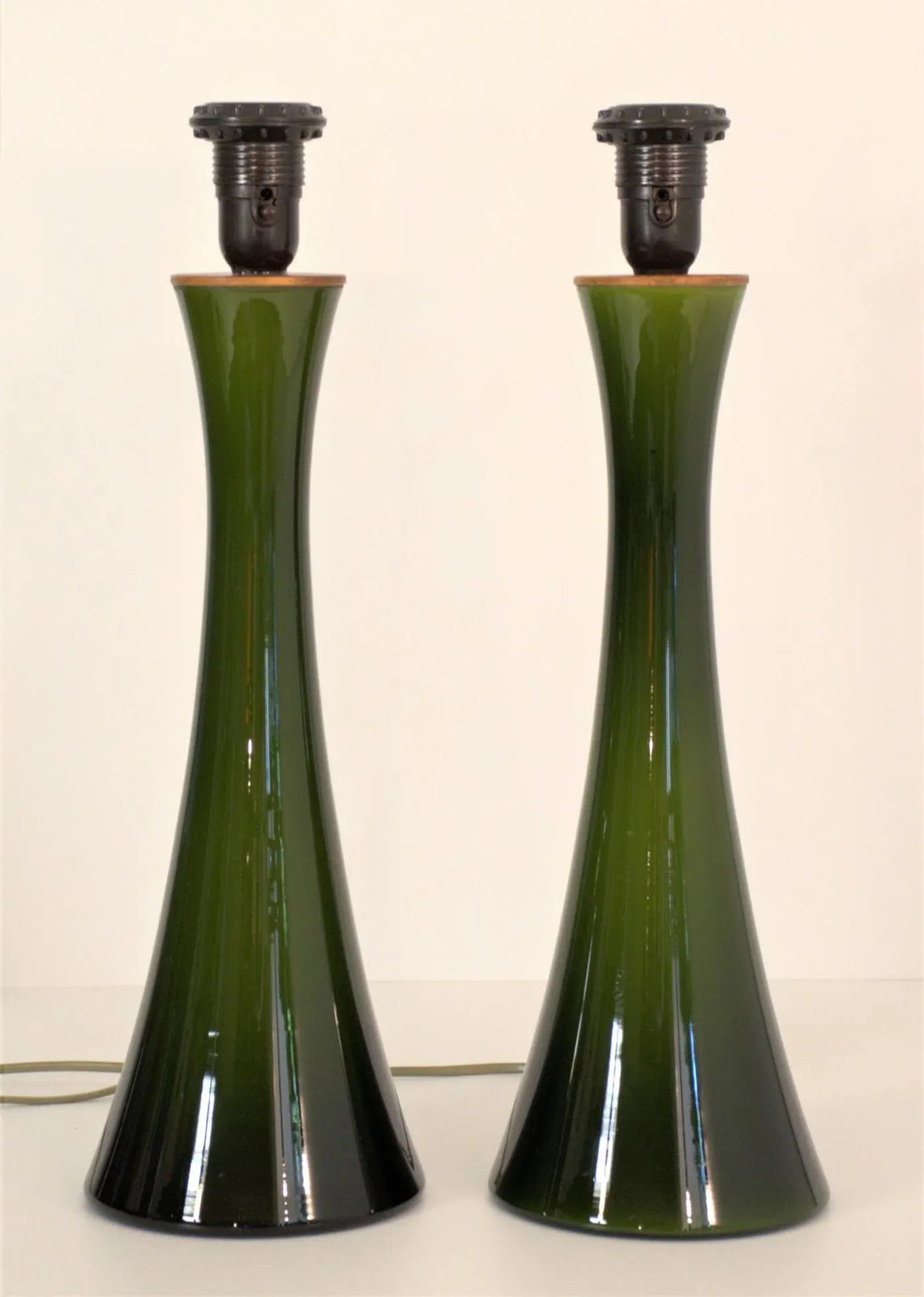 Modern Swedish Olivegreen Glass Table Lamps By Bernt Nordstedt For Bergboms, Set Of 2 photo buy